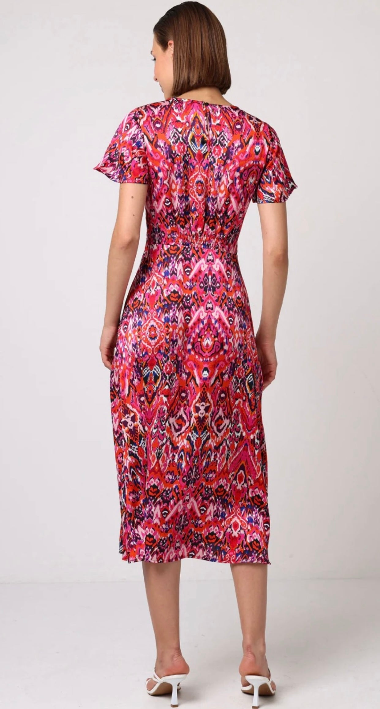 Ruby Abstract Print Satin Midi Dress Red