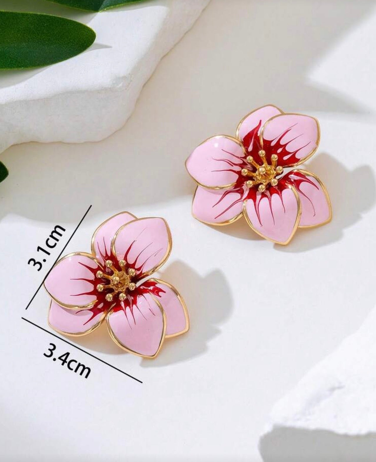 Pink & Gold Floral Earrings