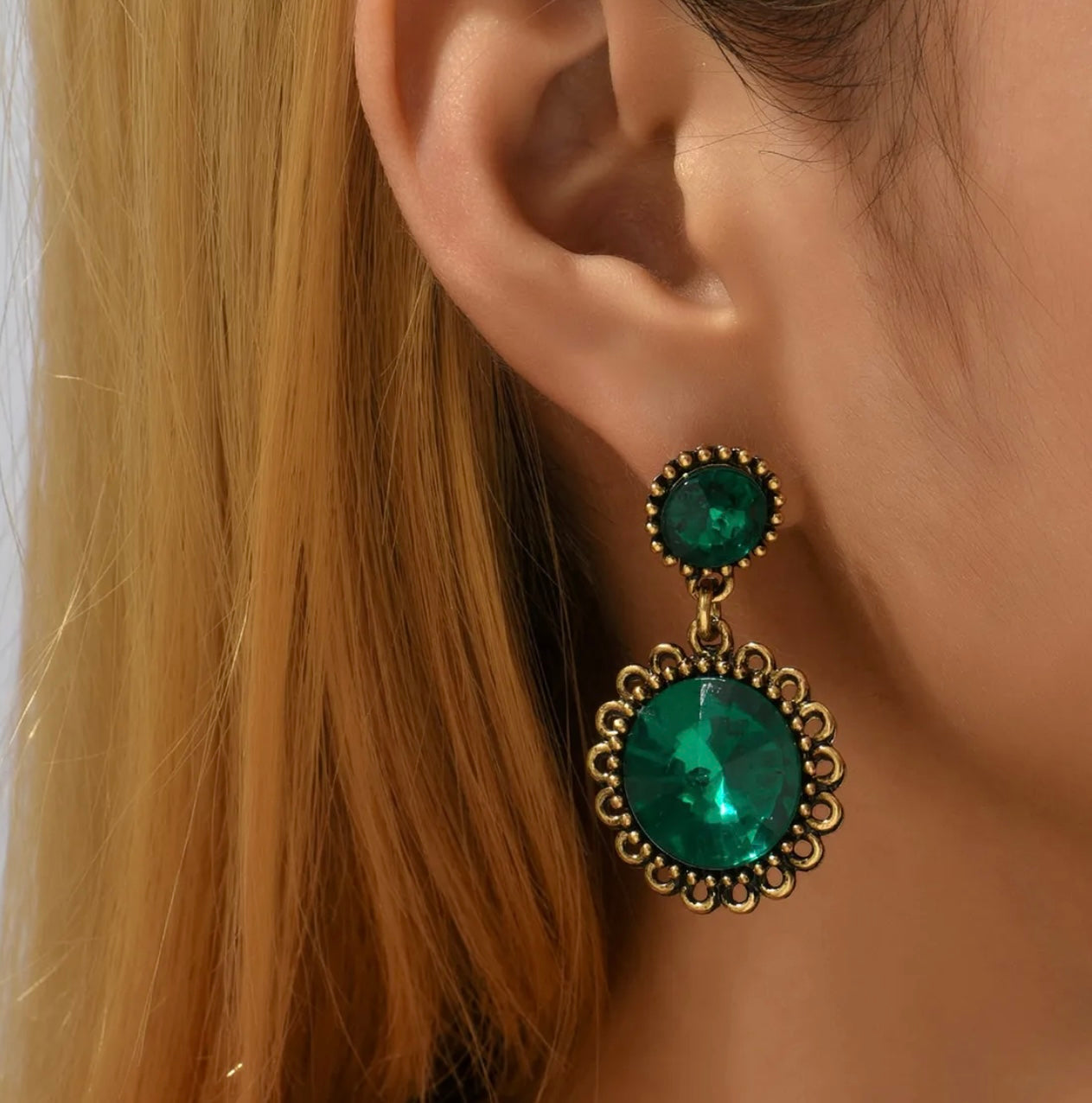 Emerald & Gold Dandelion Earrings