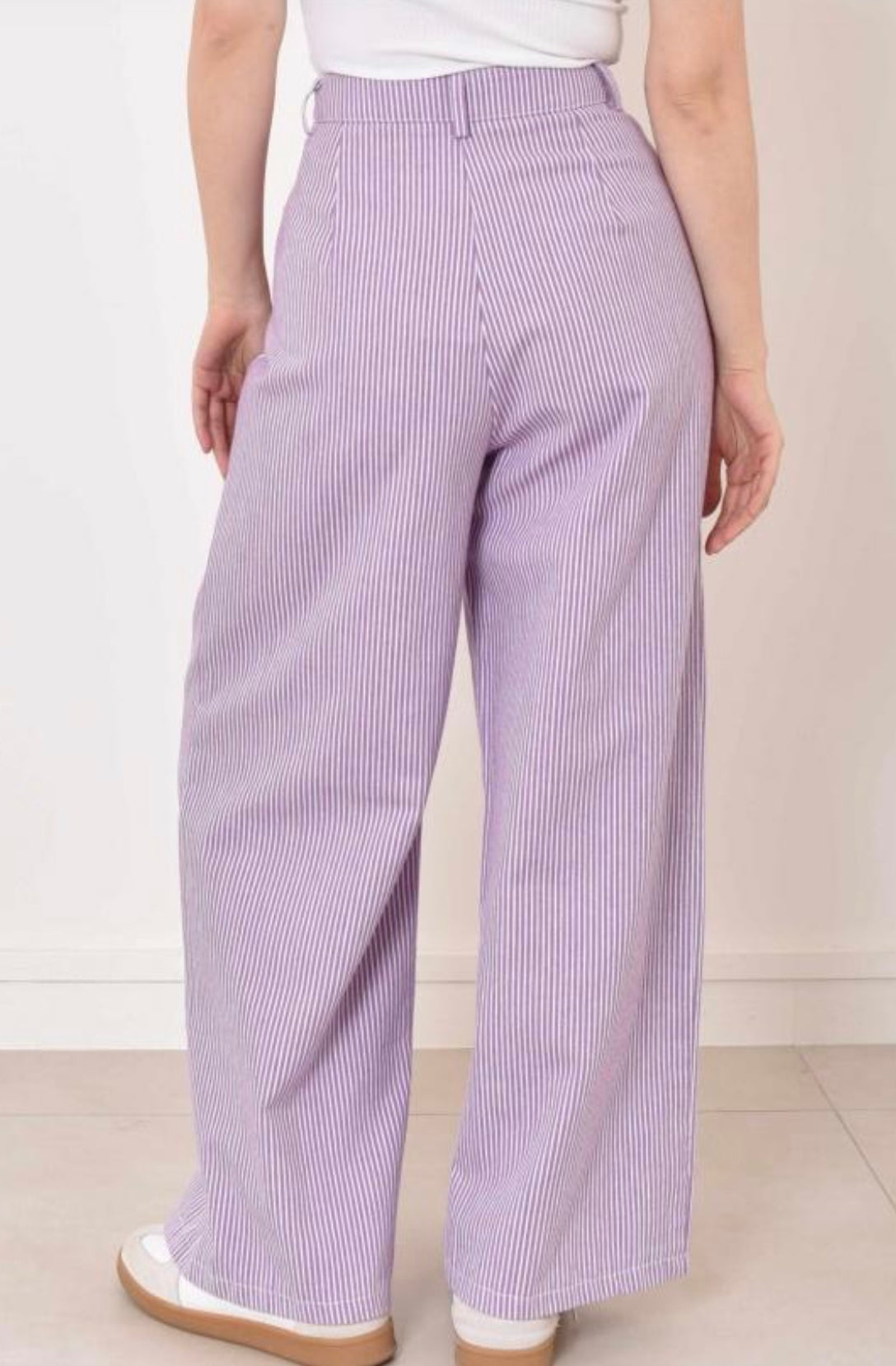 Aimee Lilac & White Striped Wide Leg Jeans (size 8 & 10)