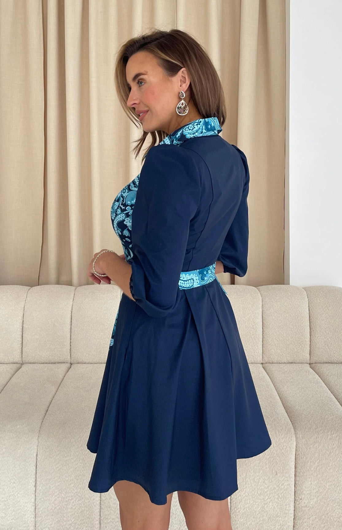 Holland Paisley Print Collar Mini Dress Navy