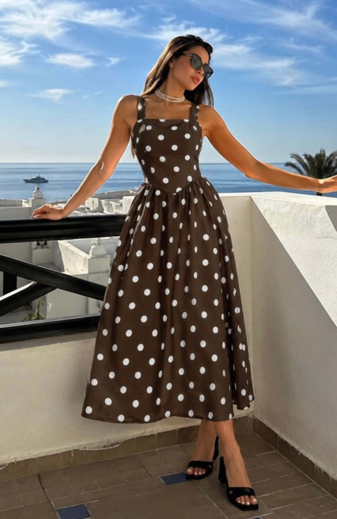 Zoey Brown & Cream Polka Dot Dress
