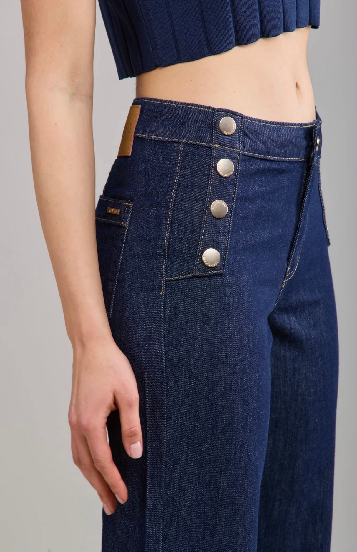 Toxik Dark Denim Gold Button Wide Leg Jeans