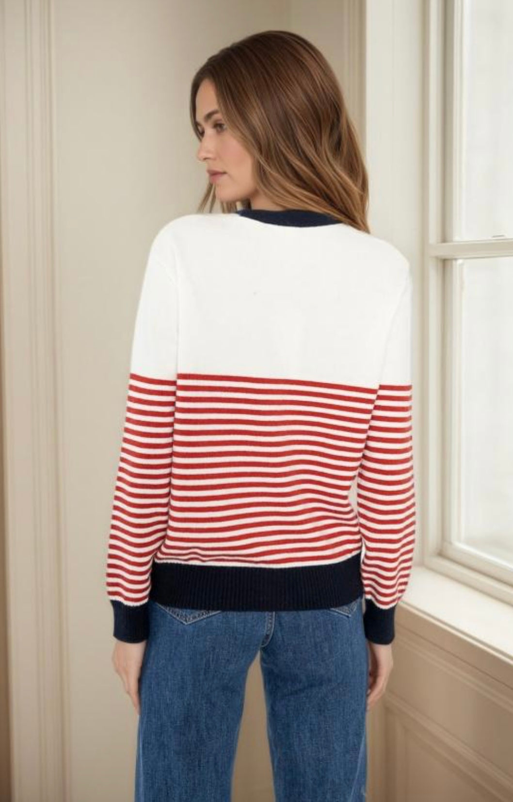 Red & Navy Striped Cardigan