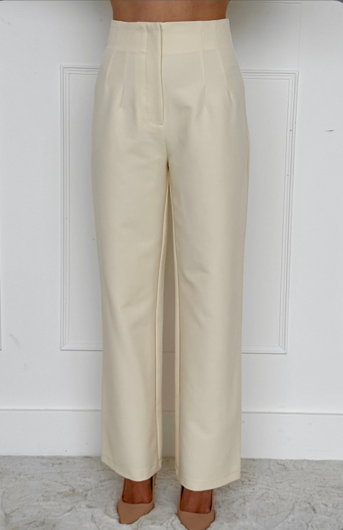 Natalie High Waisted Fitted Wide Leg Trouser Ivory