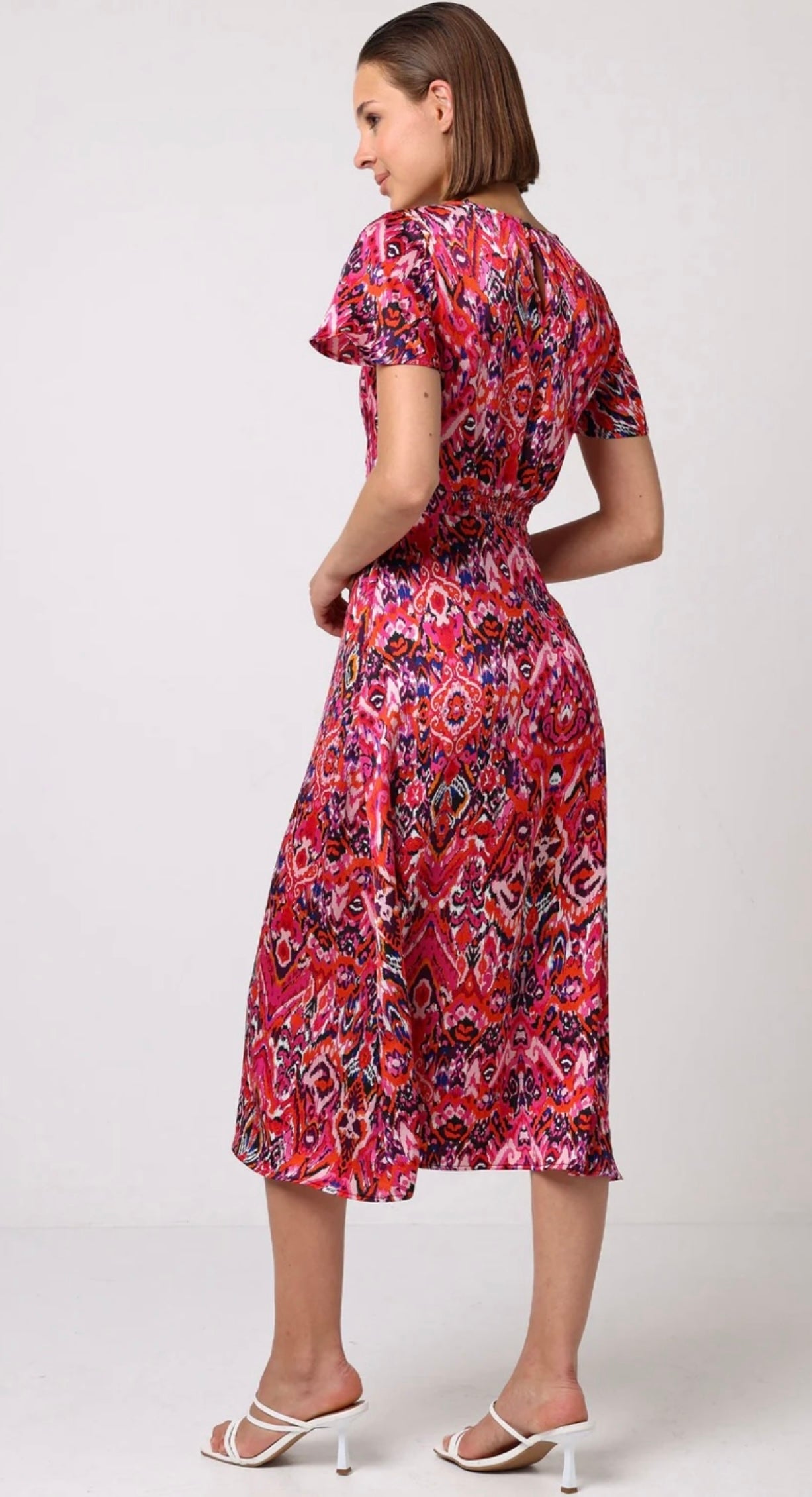 Ruby Abstract Print Satin Midi Dress Red