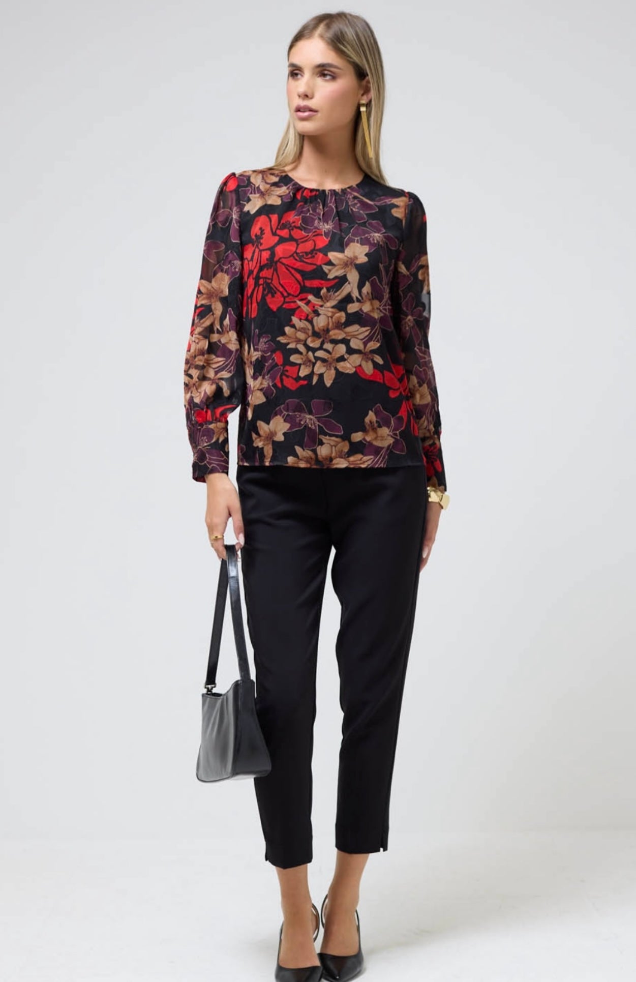 Alba Red & Black Floral Baroque Top