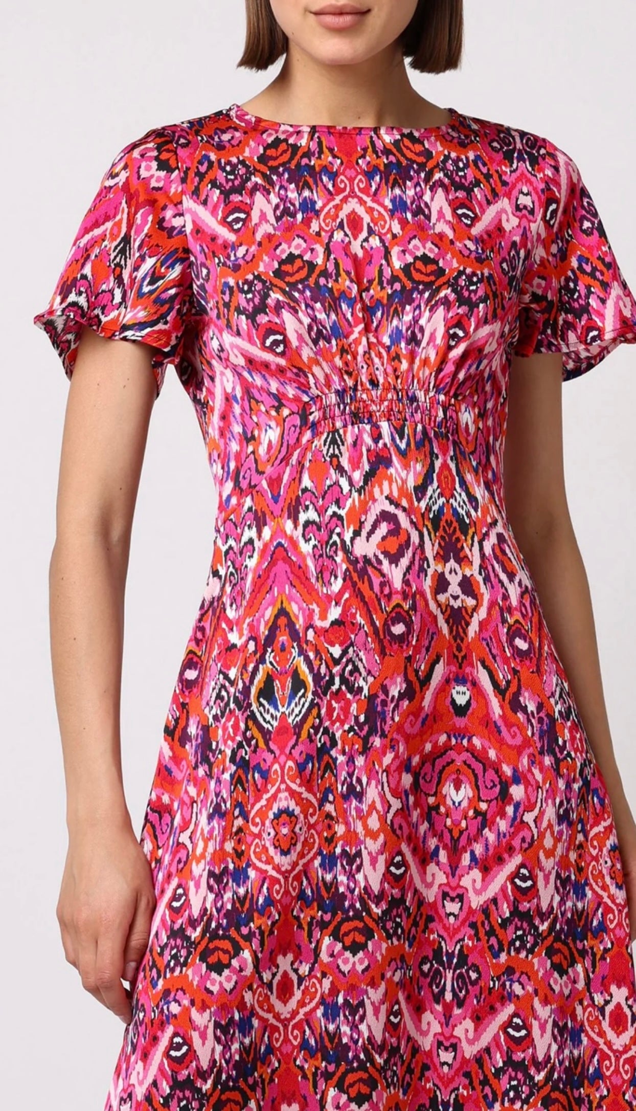 Ruby Abstract Print Satin Midi Dress Red