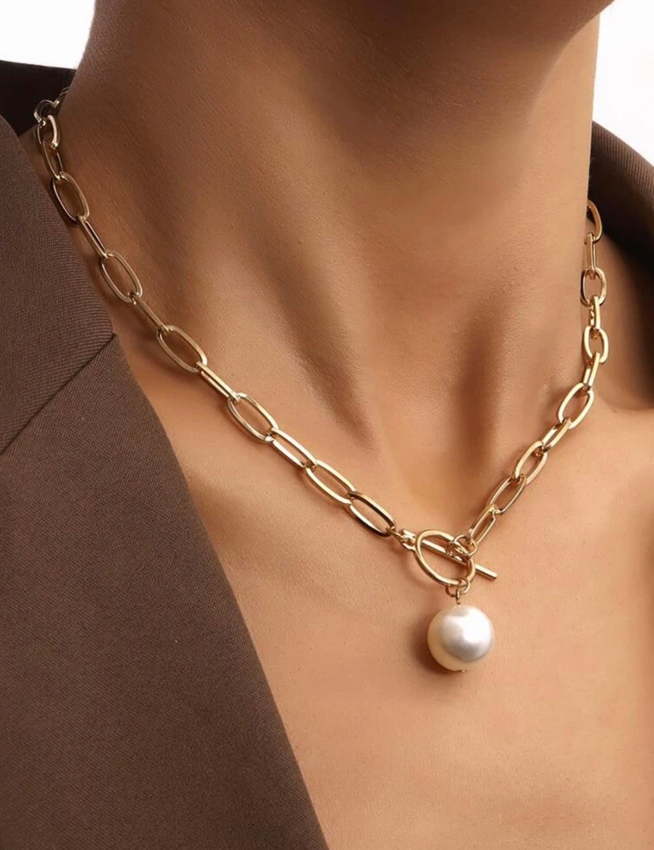 Gold Pearl Drop Necklace