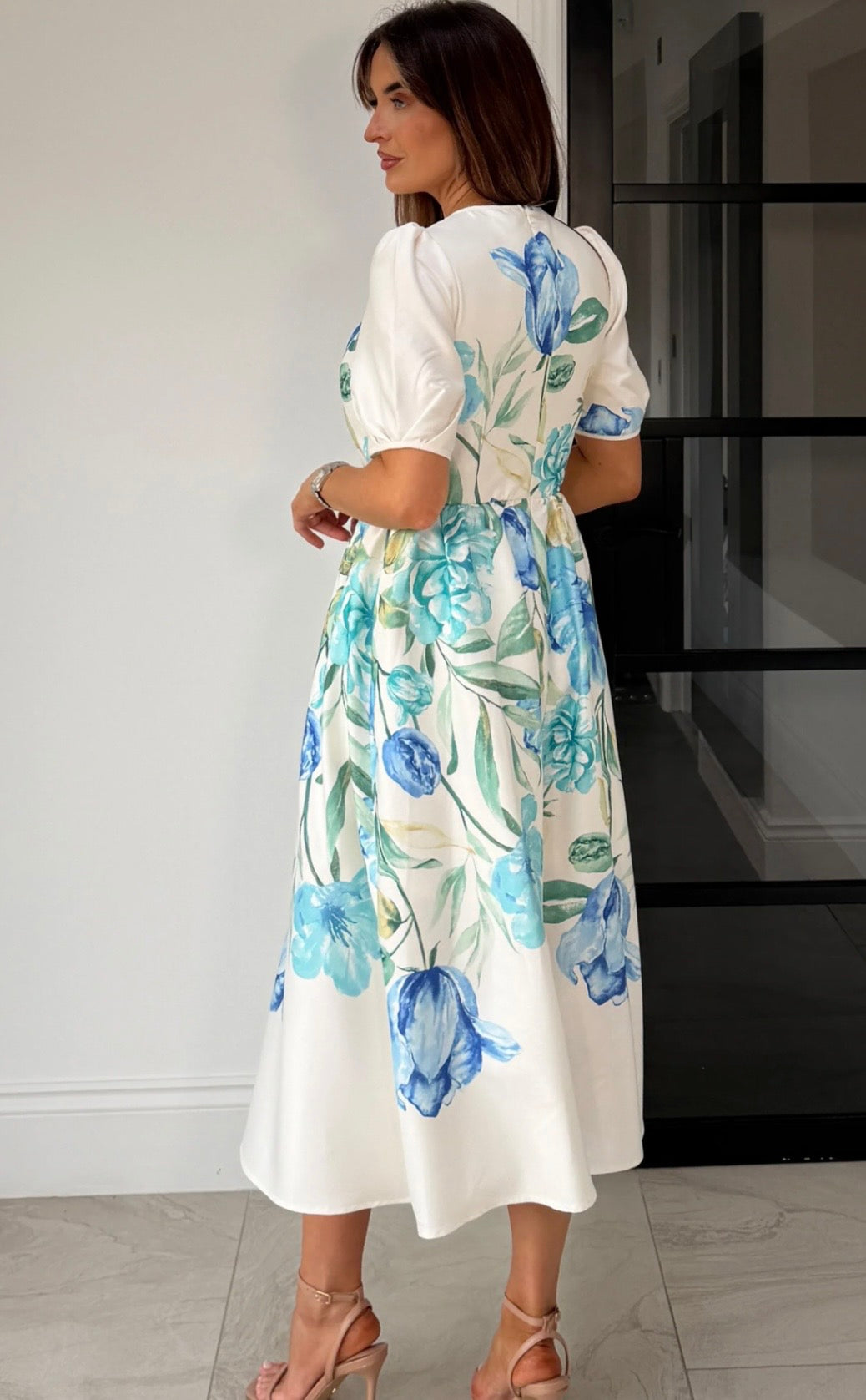 Janet Floral Midi Dress Blue