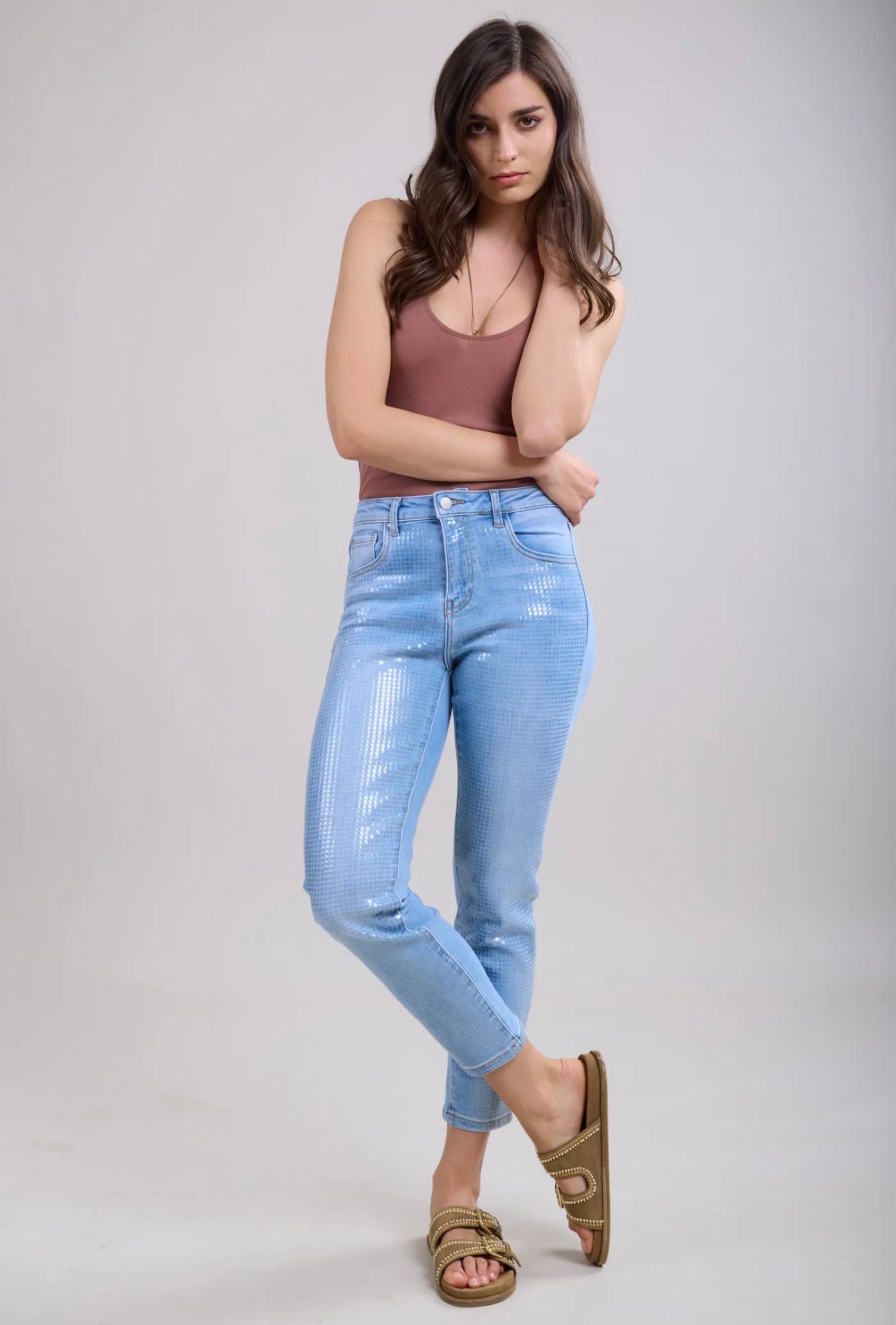 Toxik Lexi Metallic Sequin Jeans Light Blue (size 6,8,10,12)