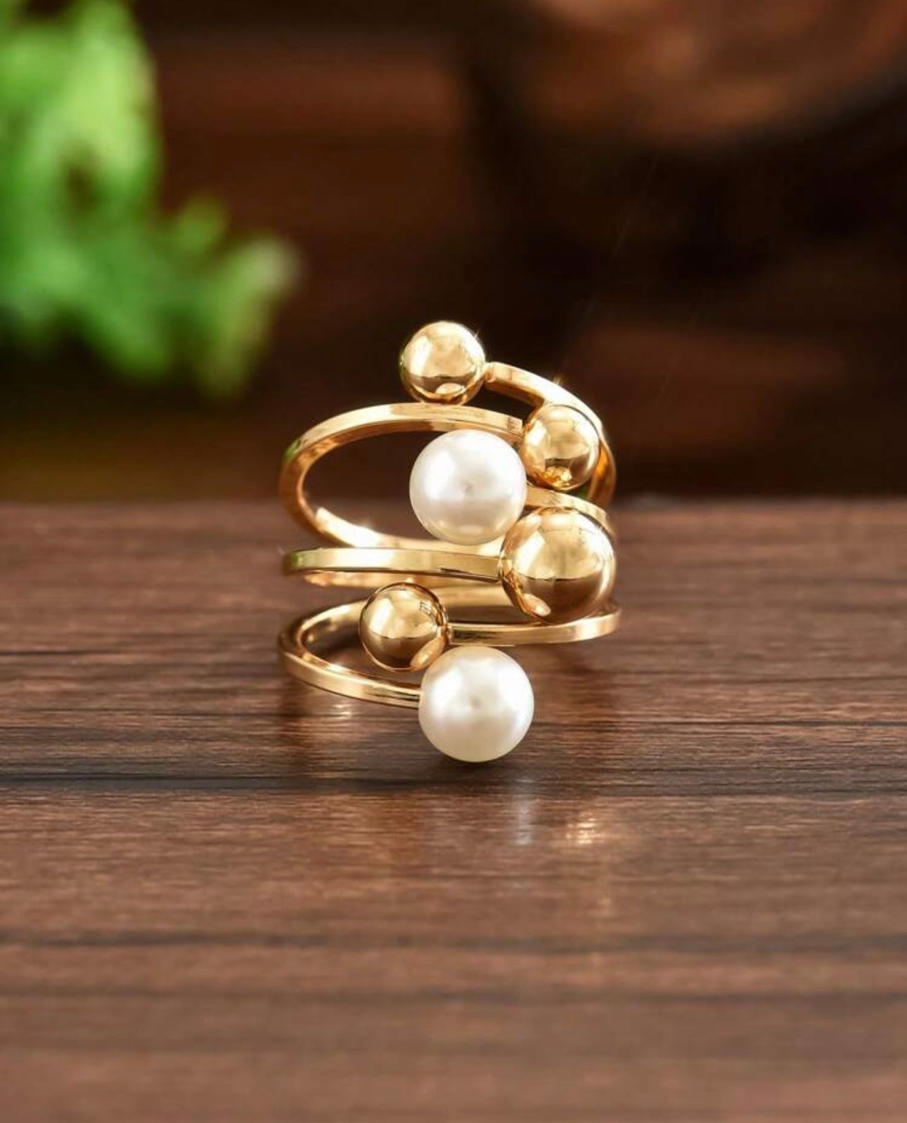Pearl & Gold Triple Layer Ring