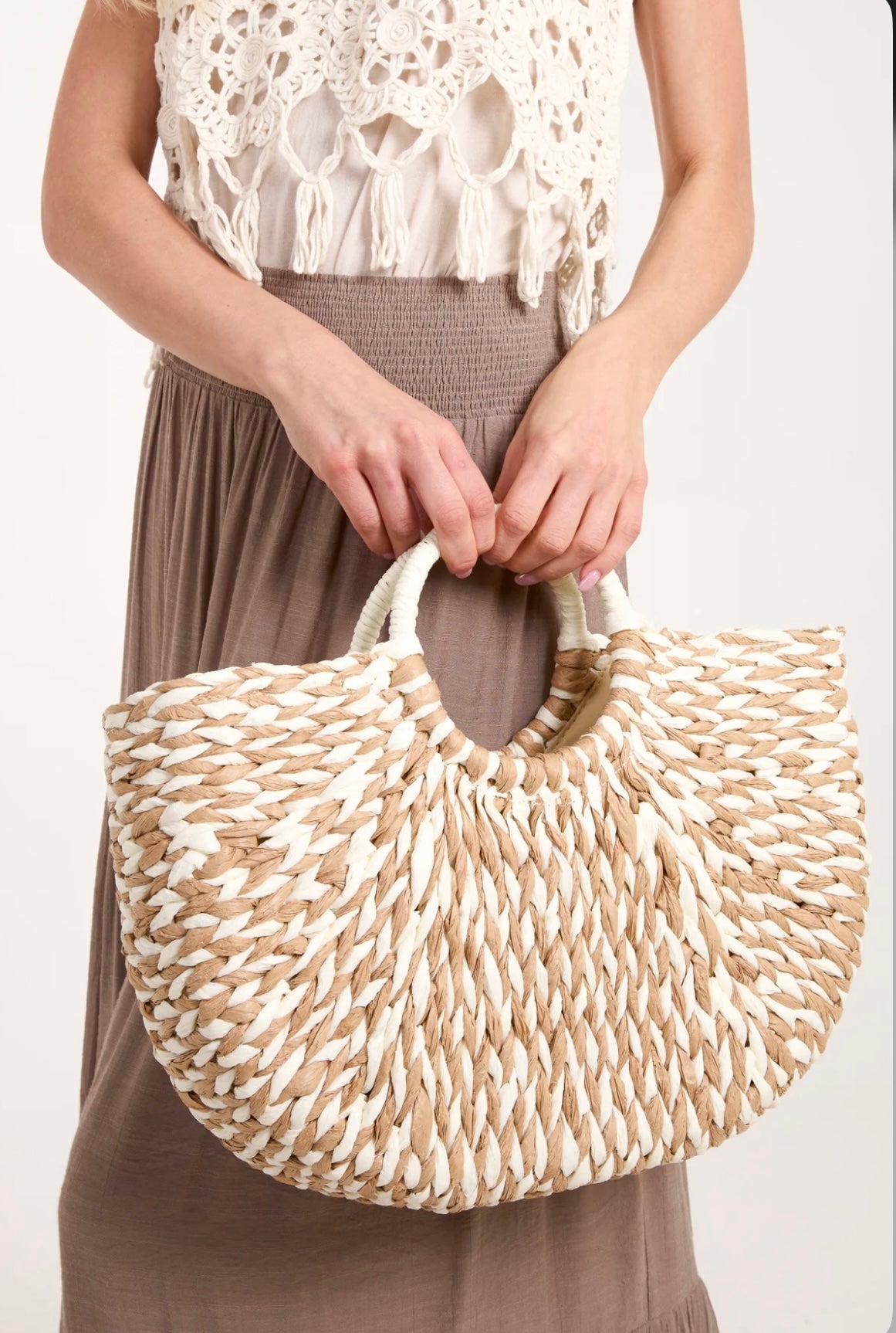 Large Cream Straw Beach Woven Bag
