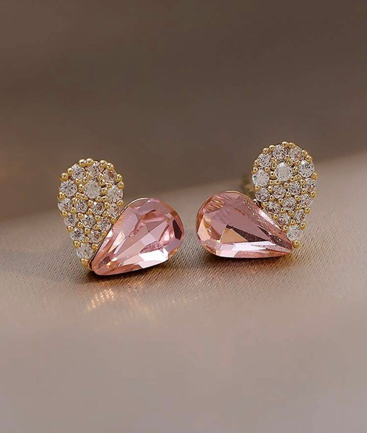 Pink Diamanté Heart Earrings