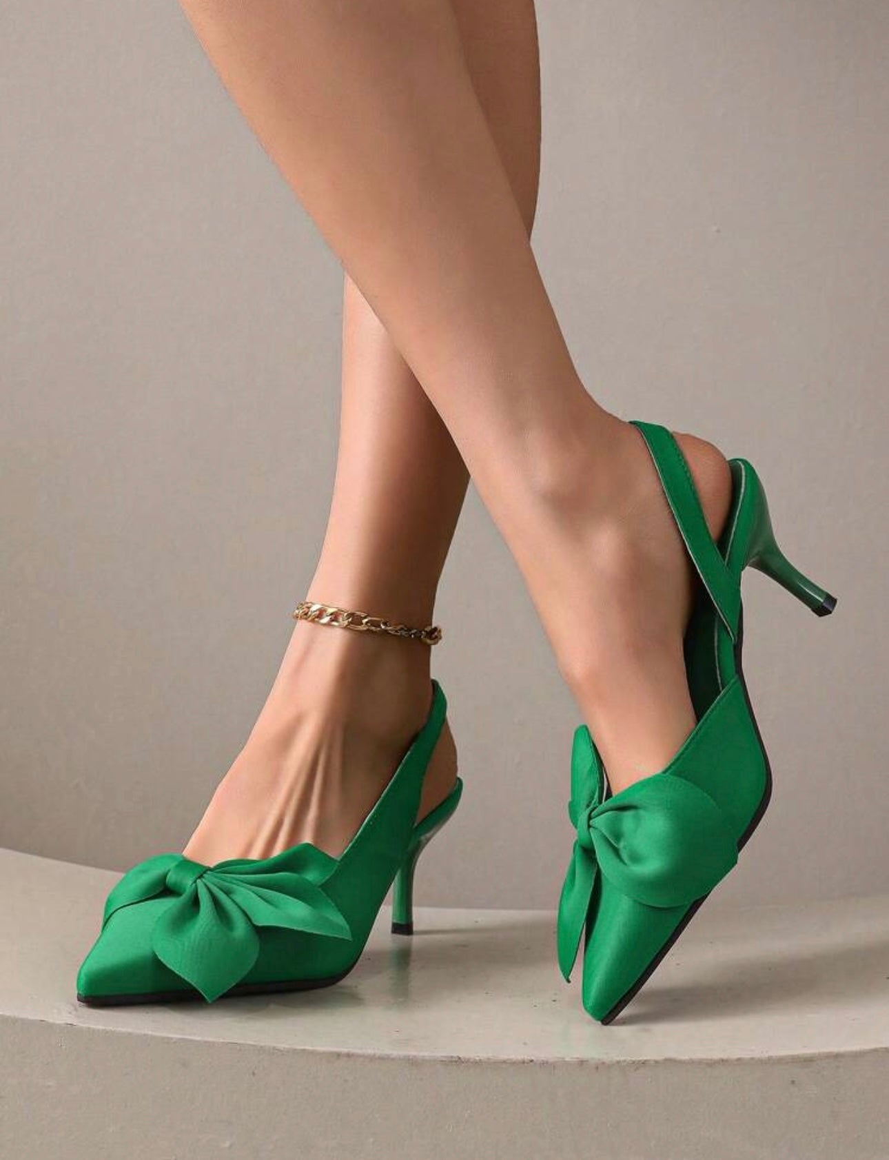 Victoria Emerald Green Bow Detail Slingback Heels