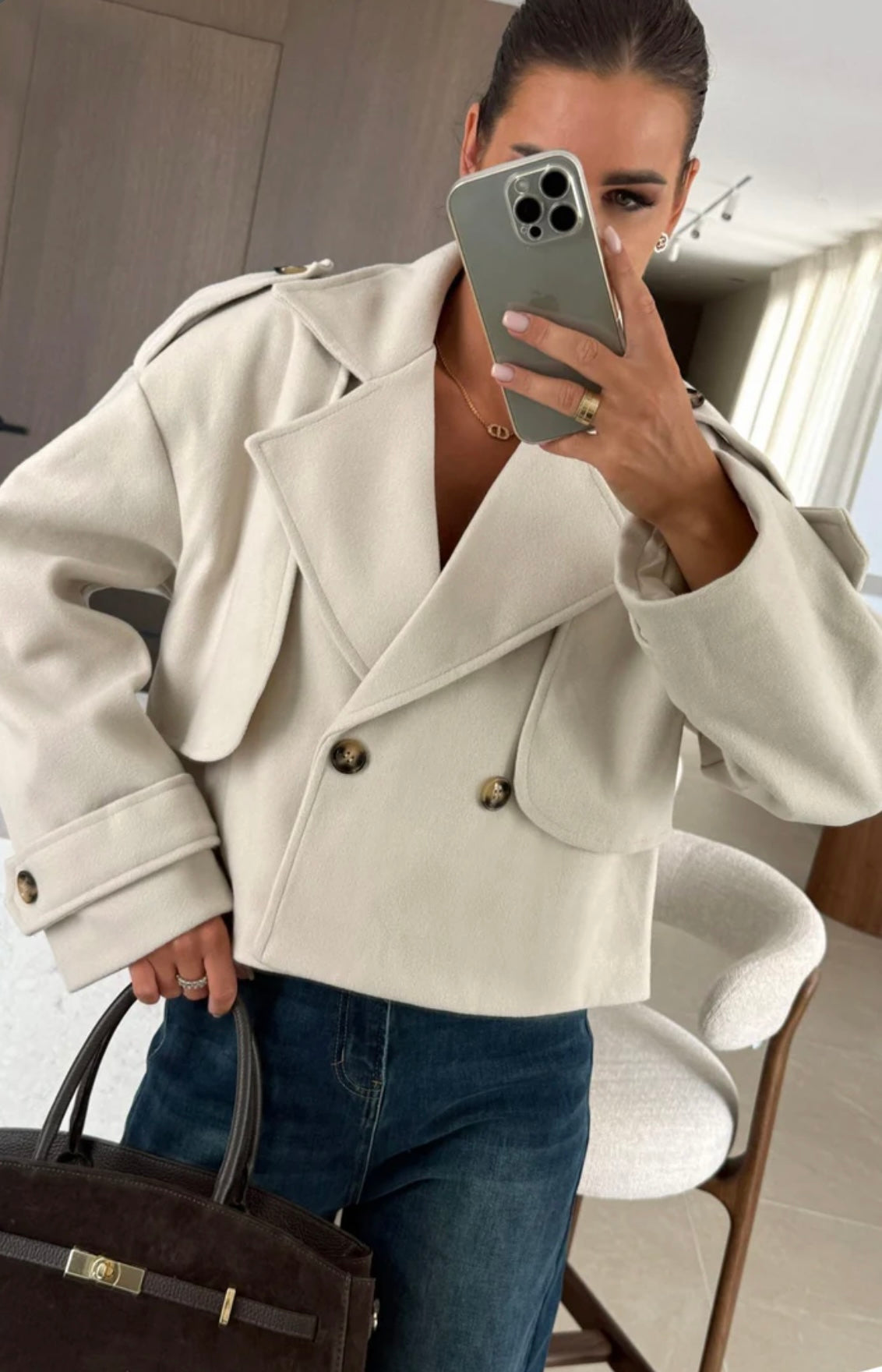 Ivory Cropped Double Breasted Jacket
