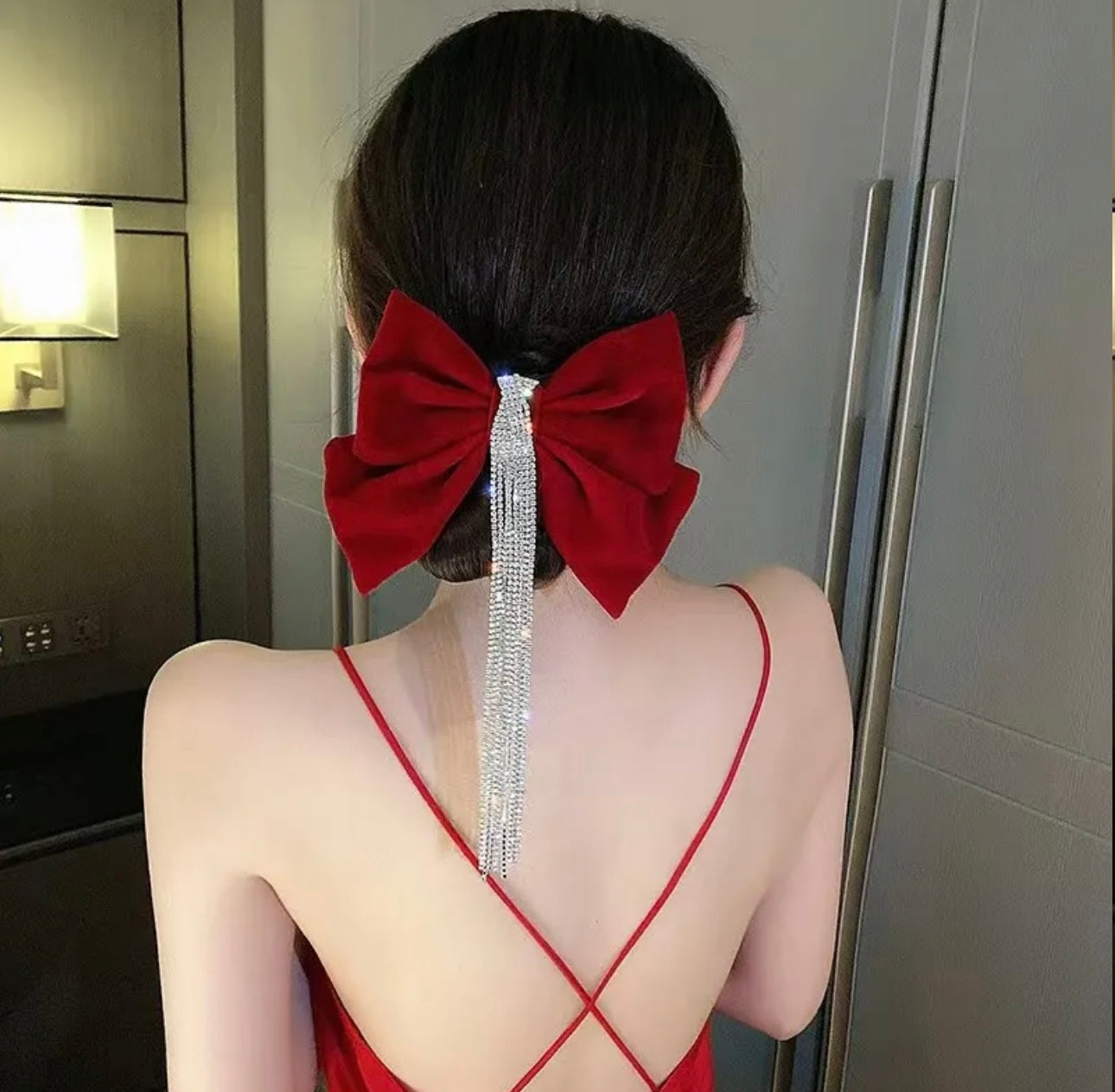Red Velvet Diamanté Detail Bow