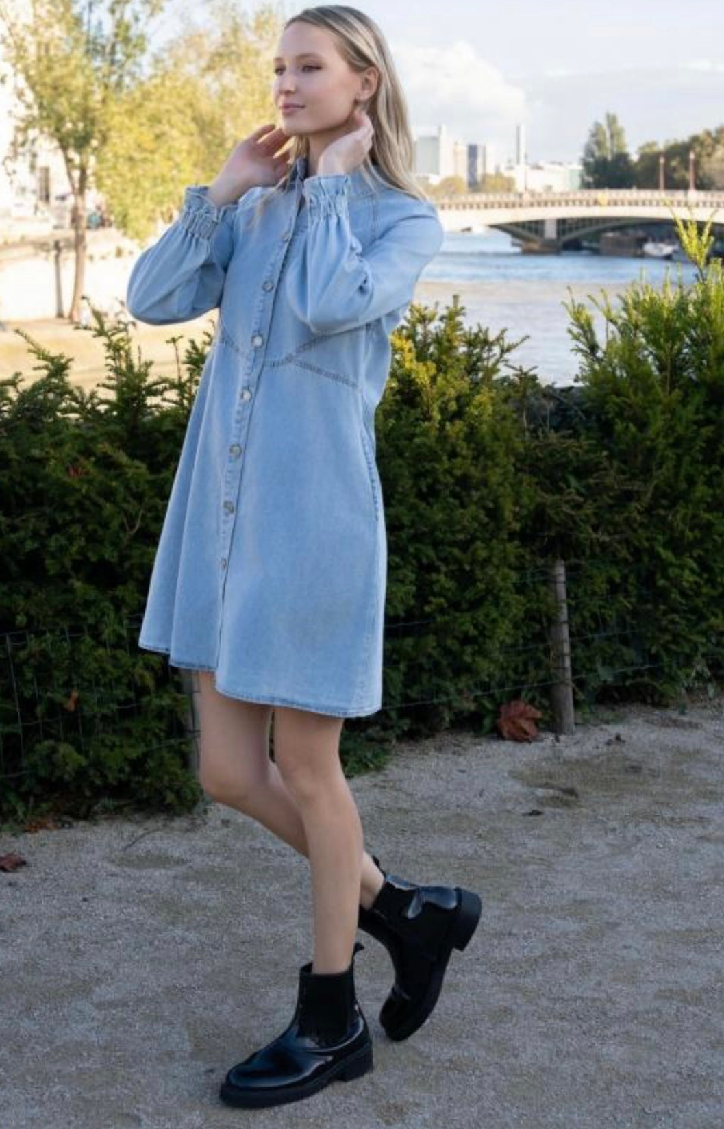Kimmy Light Wash Long Sleeve Denim Dress