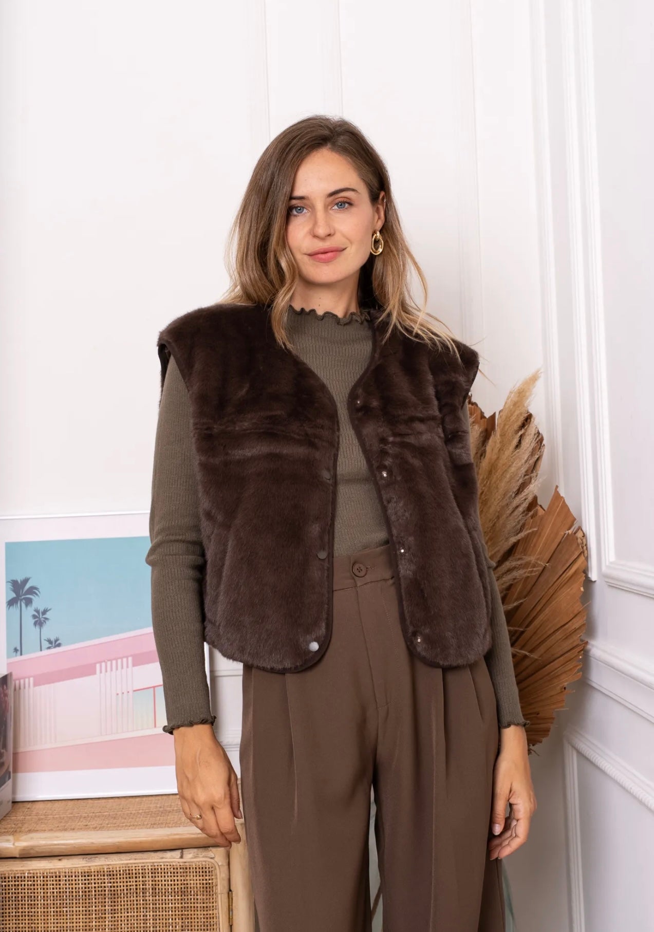 Brown Faux Fur Gilet Waistcoat