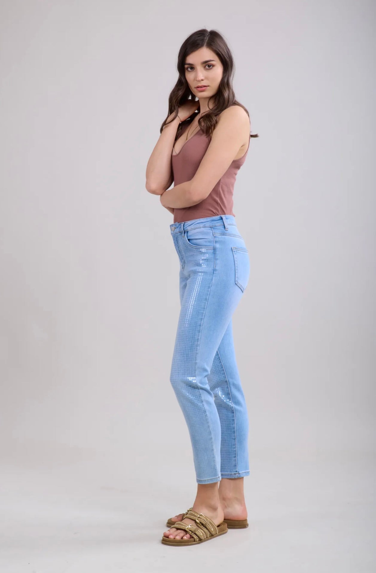 Toxik Lexi Metallic Sequin Jeans Light Blue (size 6,8,10,12)