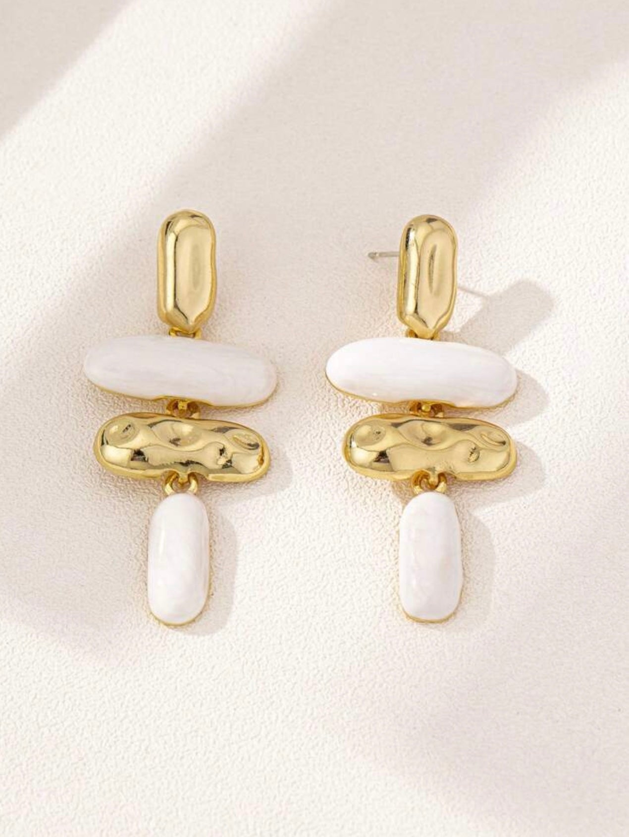 White & Gold Statement Earrings