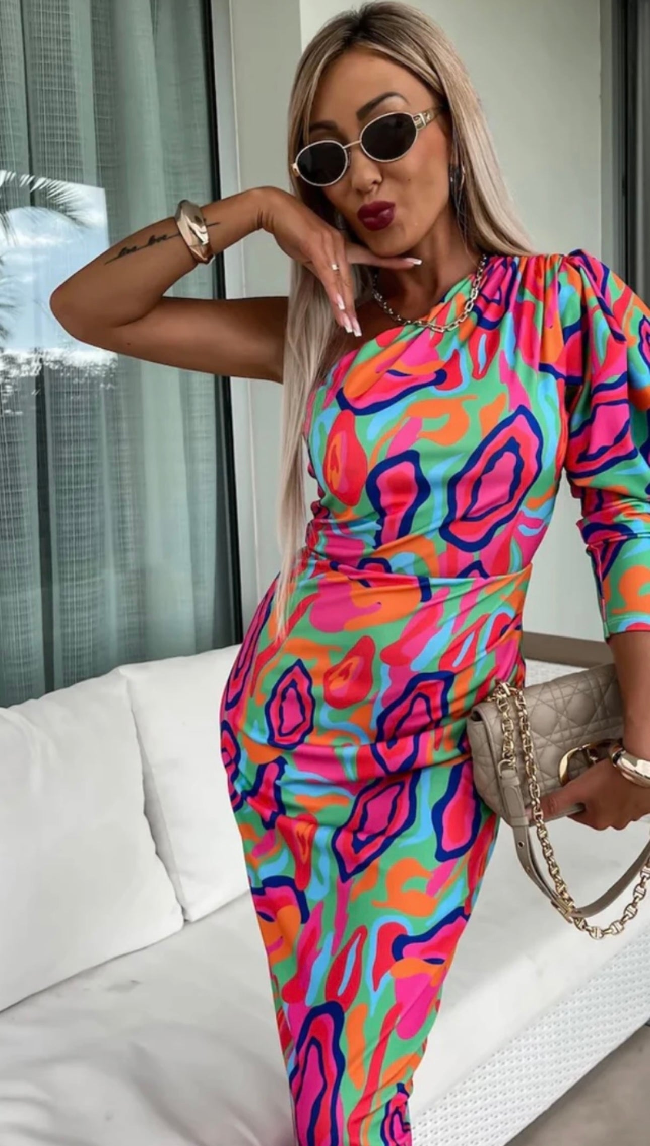 Holly Multi Coloured One Shoulder Midaxi Dress (size 10 & 12)