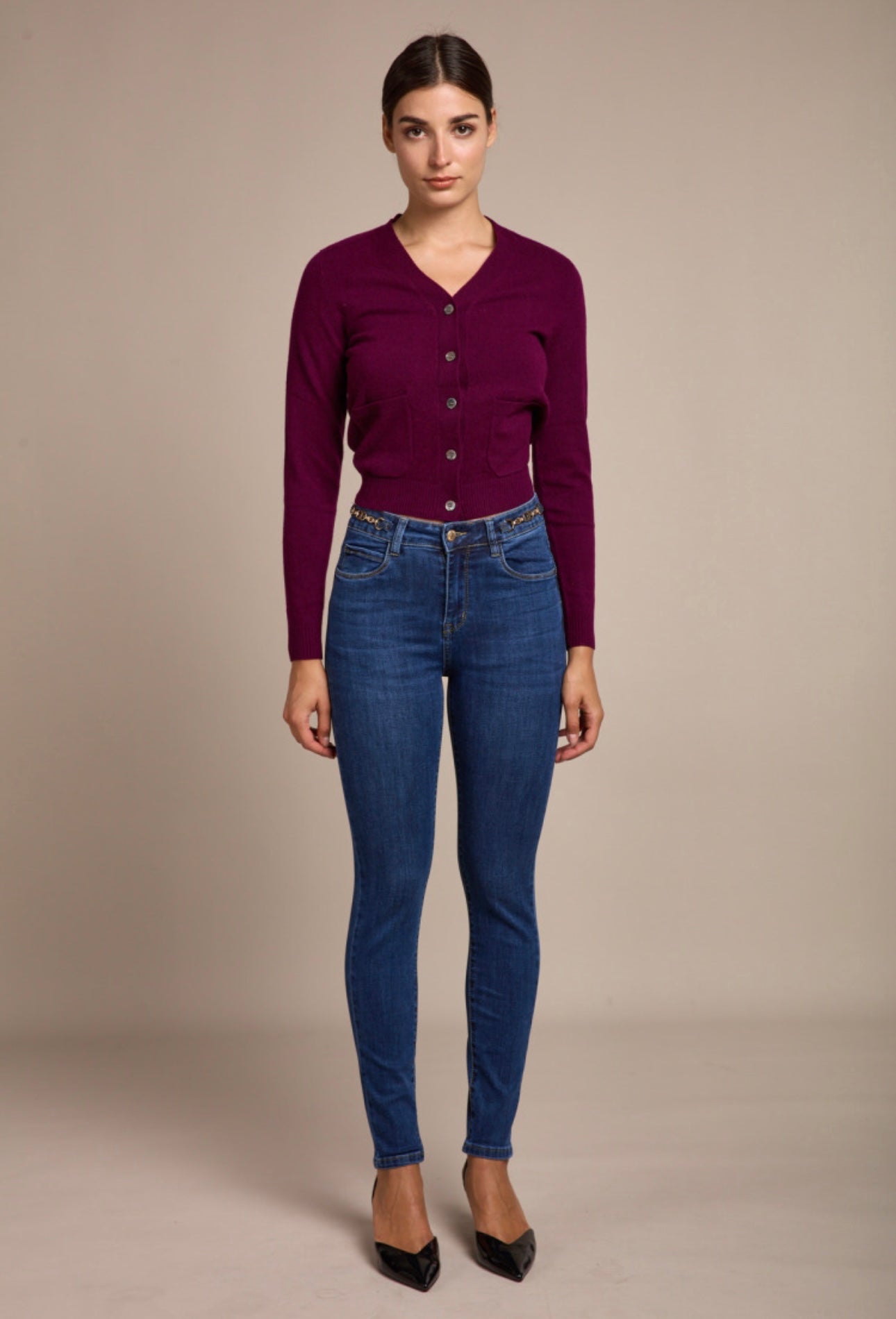 Tia Toxik Gold Buckle Detail Push Up Mid Wash Jeans