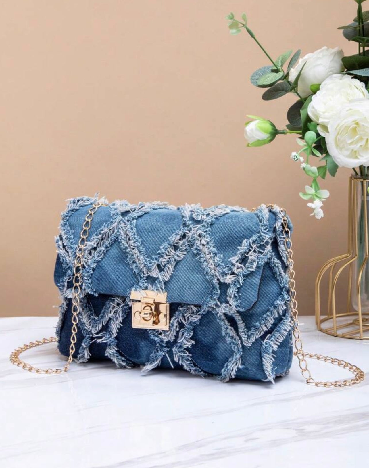 Denim Frayed Handbag