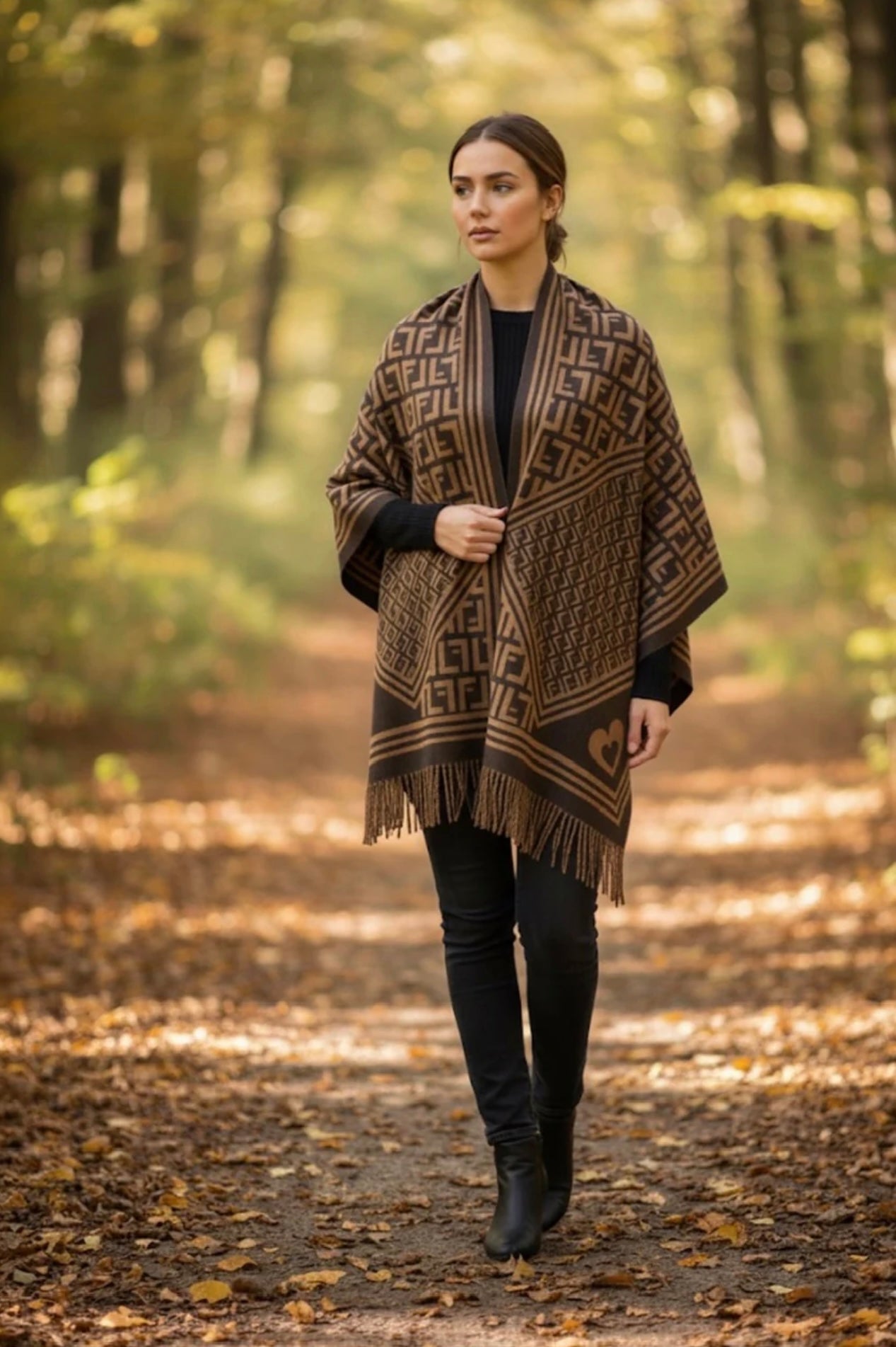 Brown Monogram Print Scarf