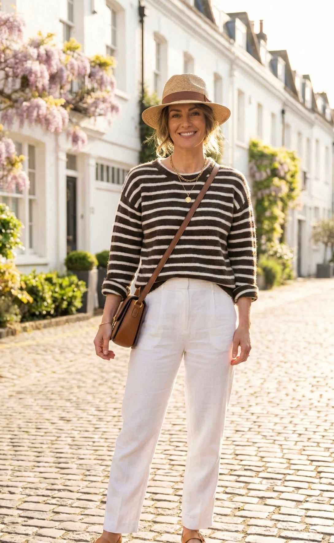 Brown & Cream Striped Reversible Jumper With Velvet Bow Detail