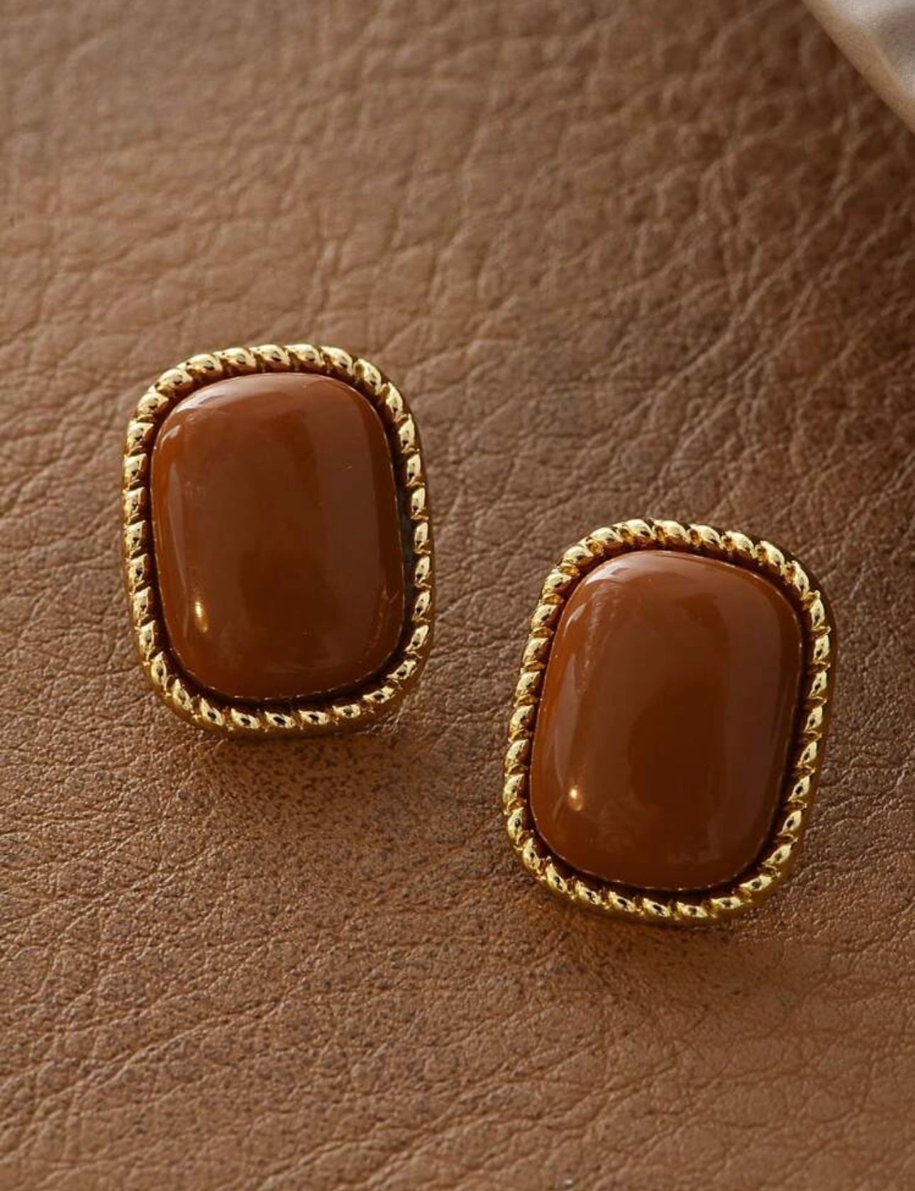 Brown & Gold Square Earrings