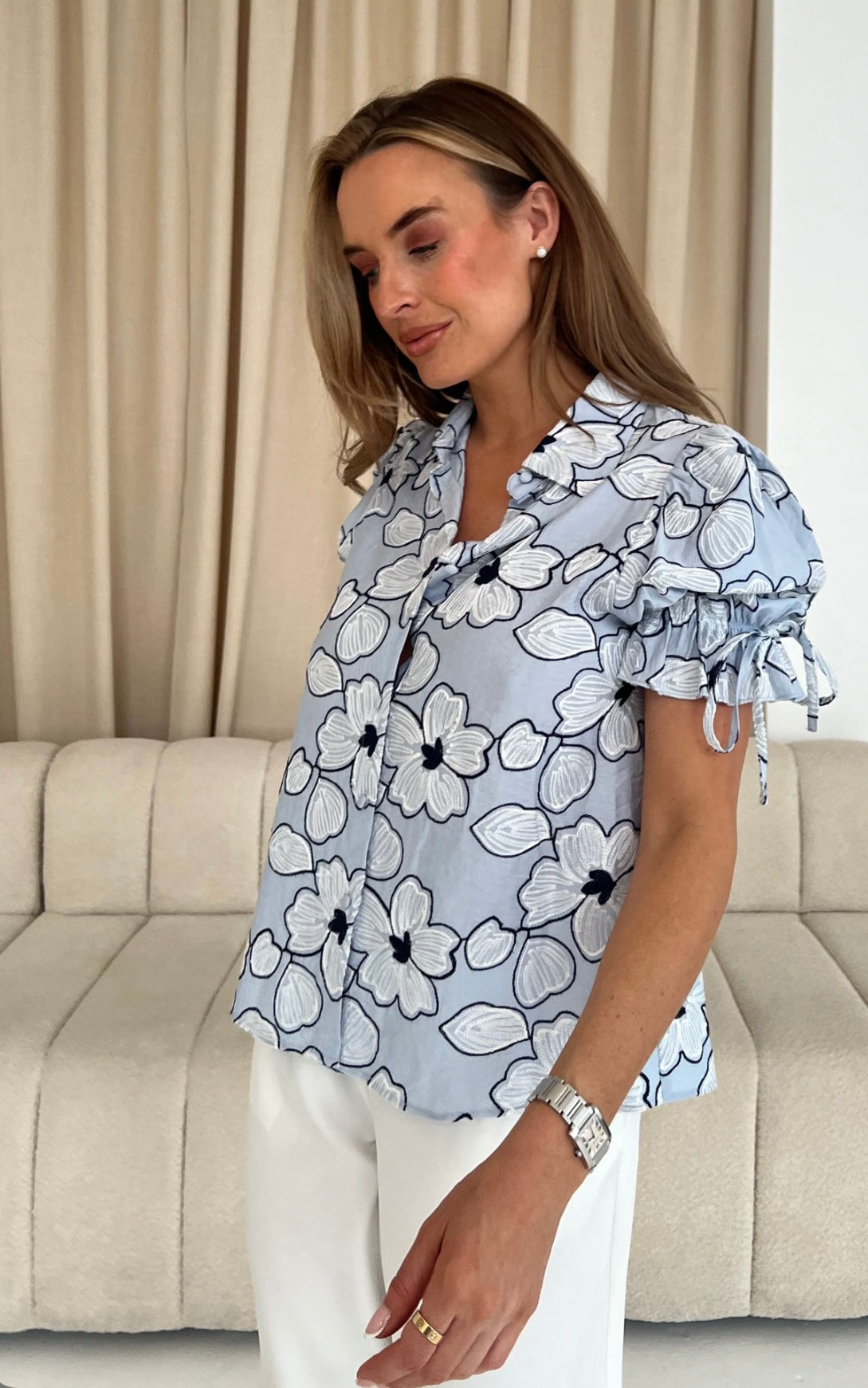 Noa Short Sleeve Embroidered Shirt Blue