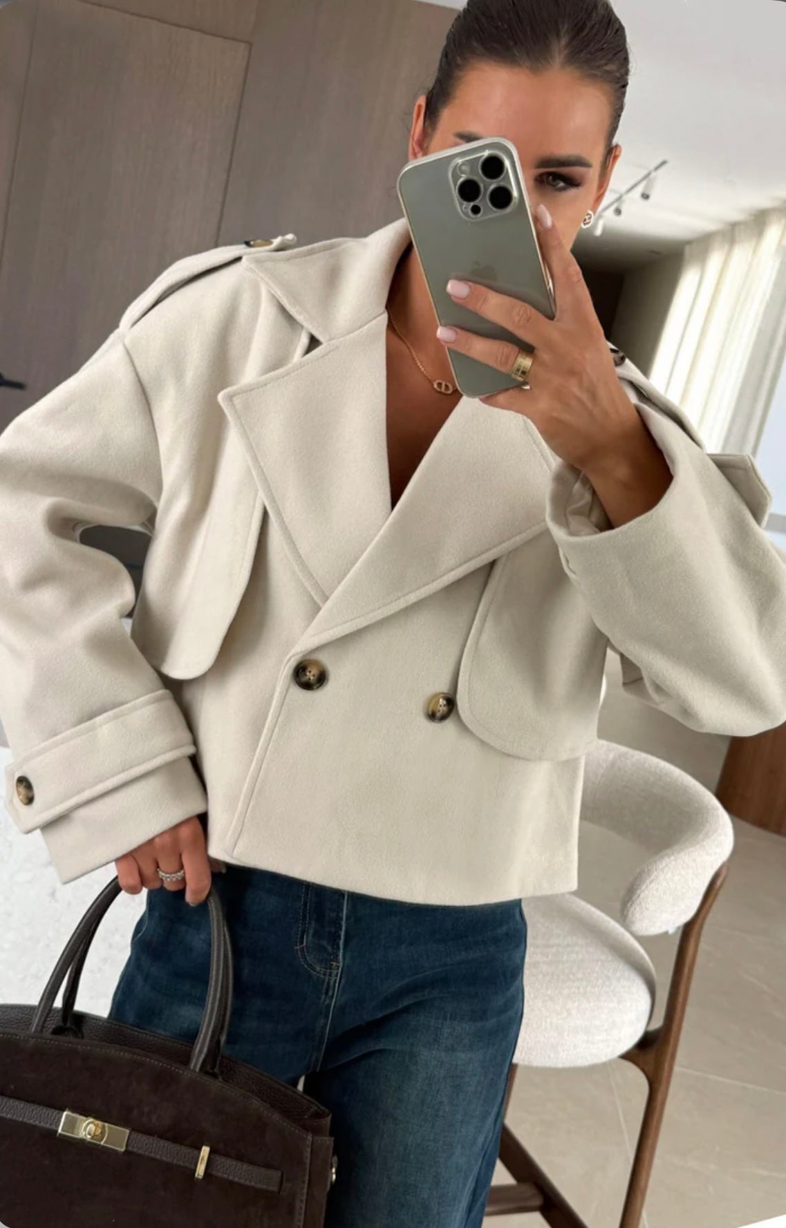 Ivory Cropped Double Breasted Jacket