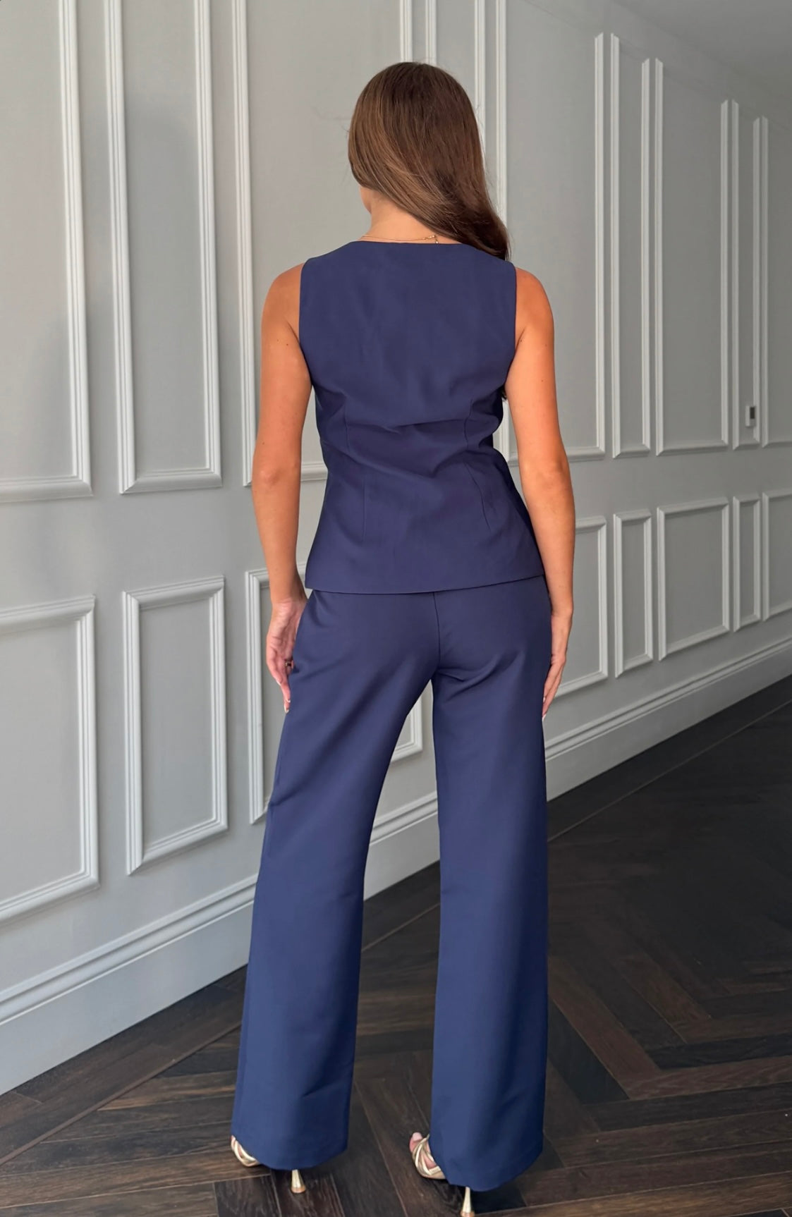 Jamie Navy Waistcoat With Gold Button Appliqué