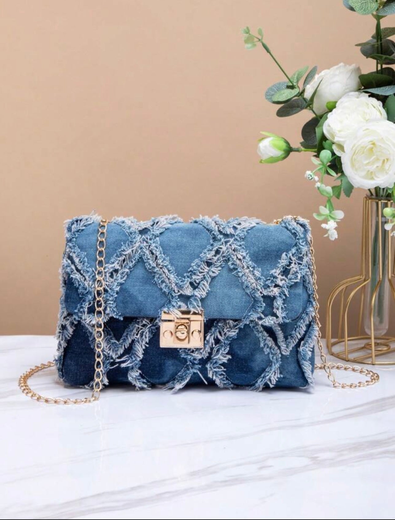 Denim Frayed Handbag