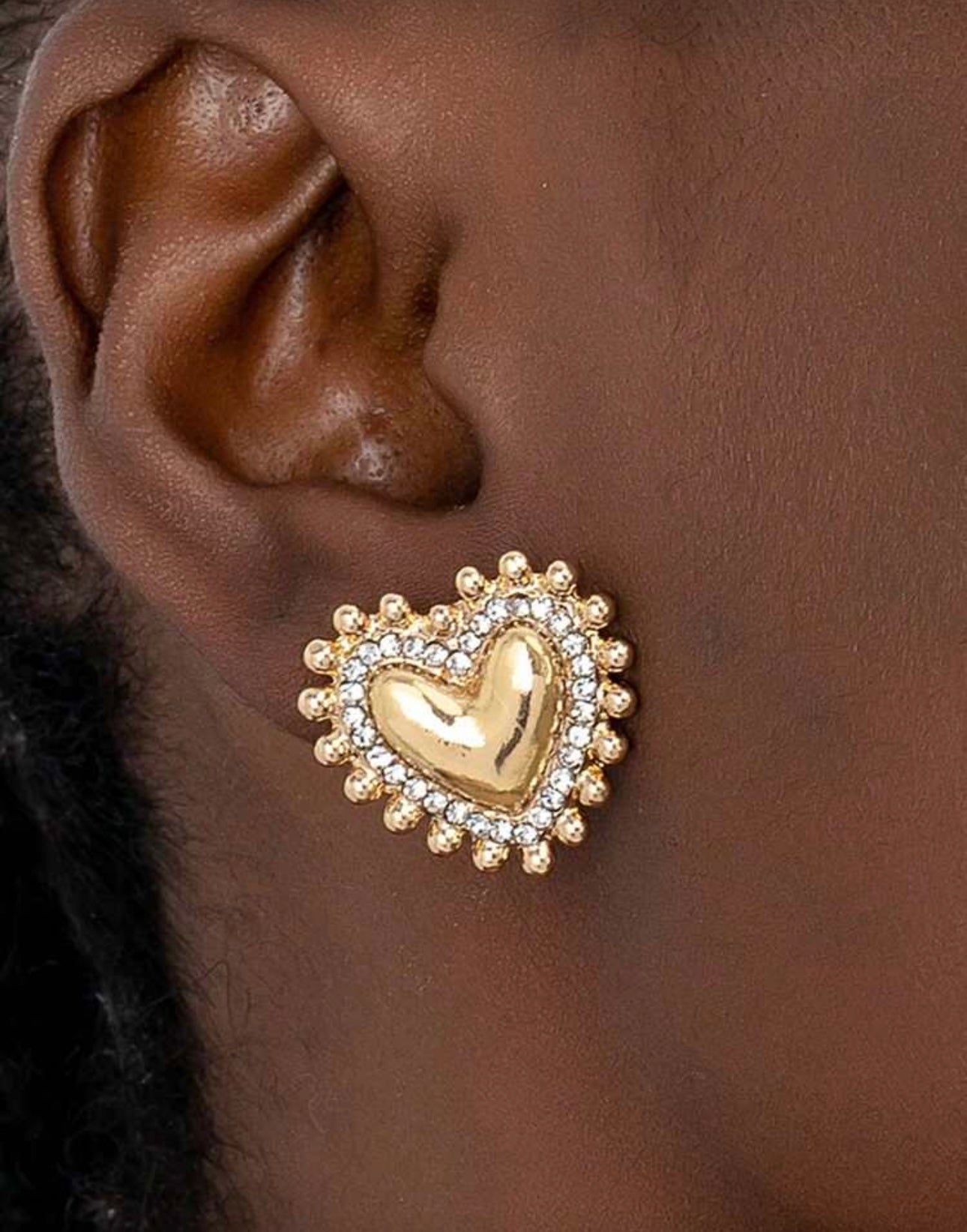 Oversize Gold Diamanté Heart Earrings