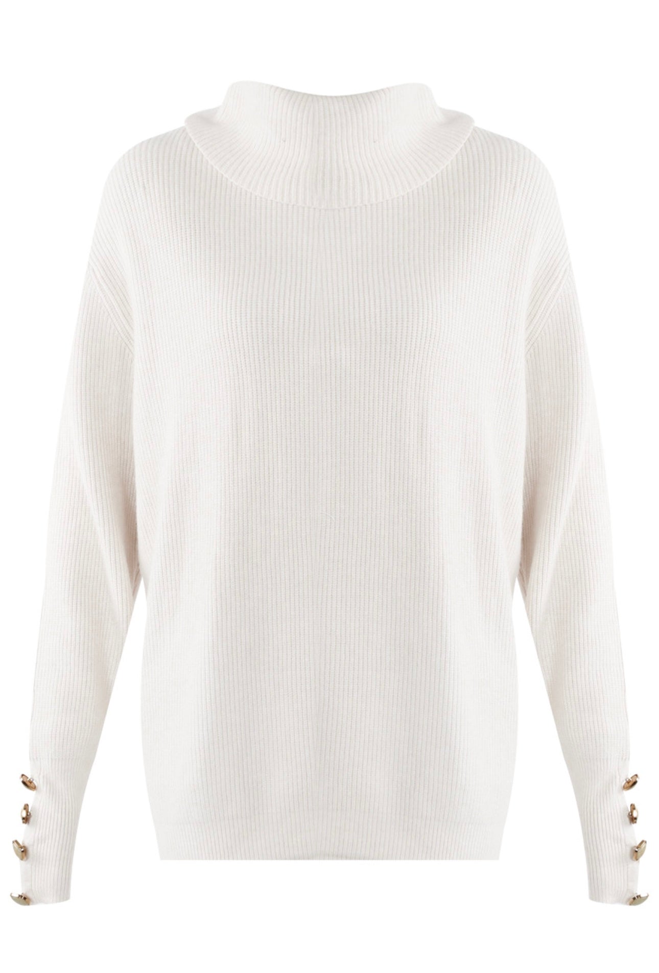 Lila Polo Neck Pearl Cuff Detail Jumper In White