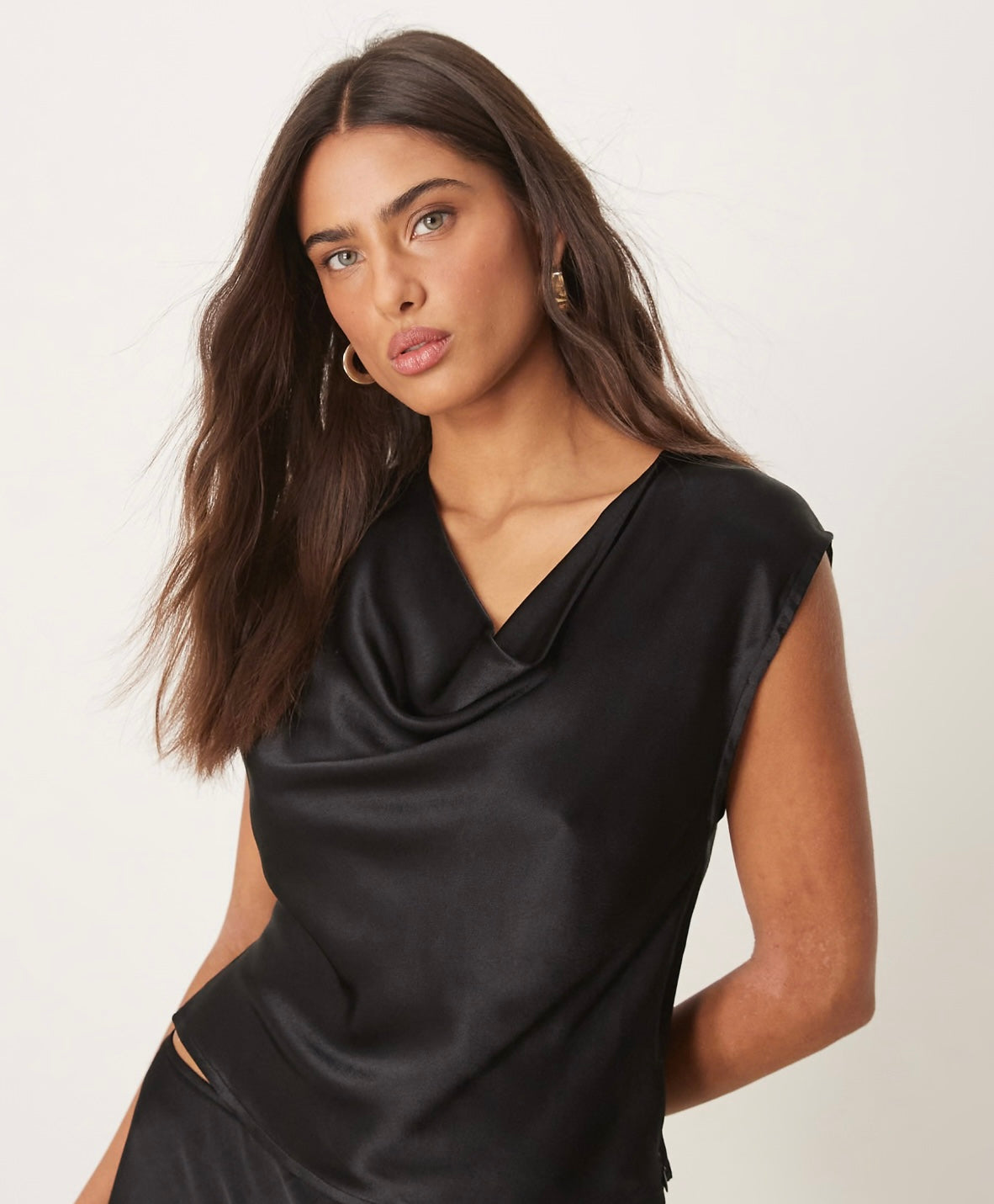 Kerrie Black Satin Cowl Neck Top