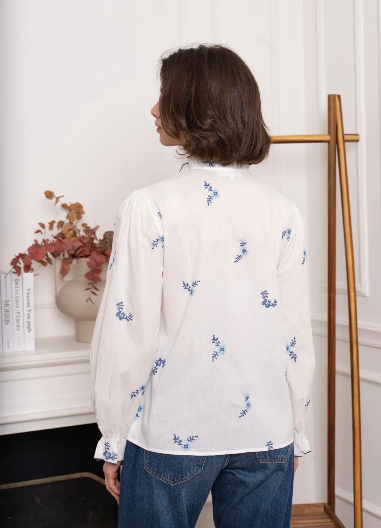 White & Blue Floral Shirt