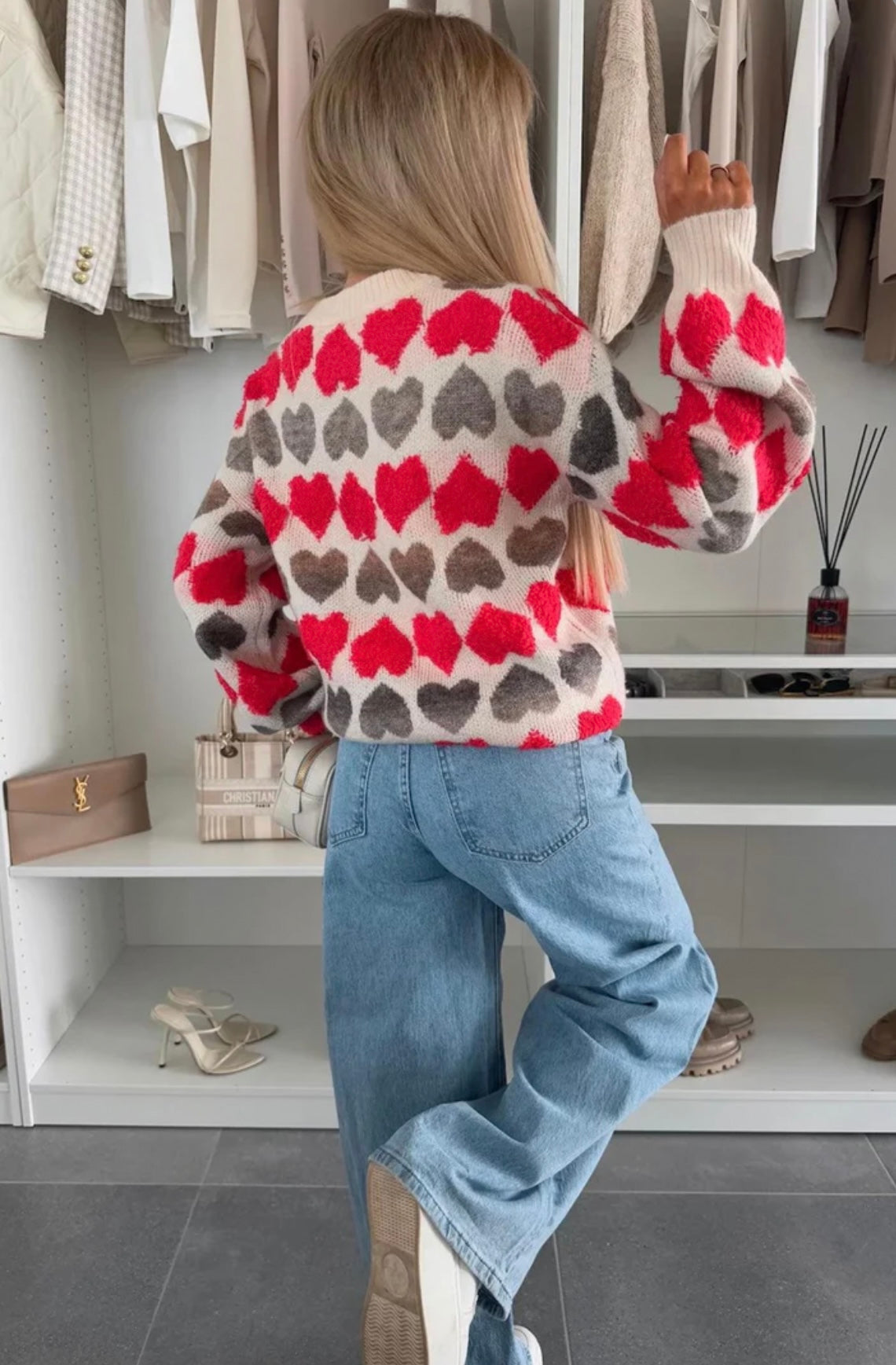 Mandie Red & Grey Hearts Jumper