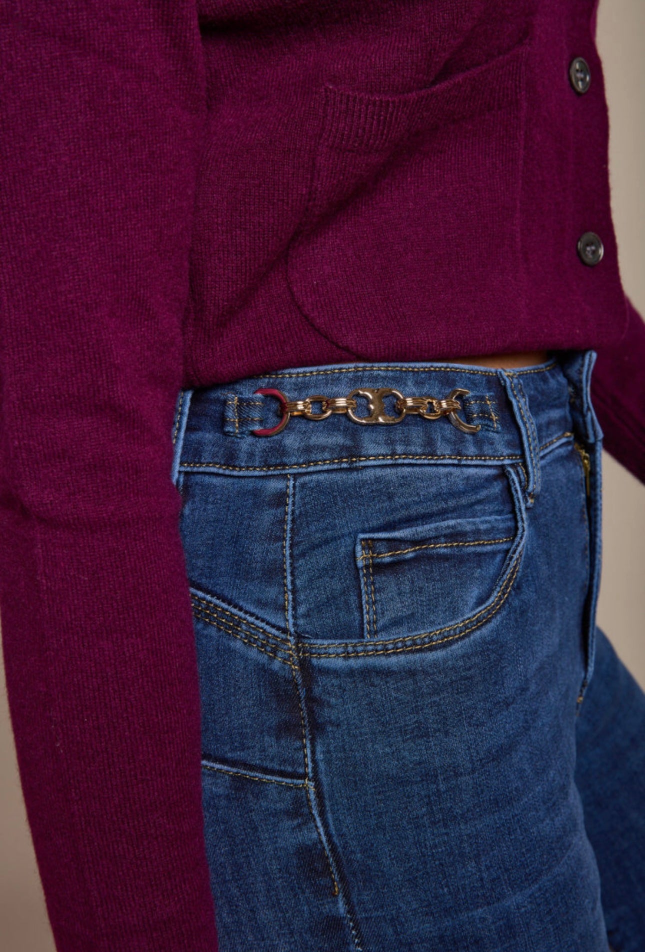 Tia Toxik Gold Buckle Detail Push Up Mid Wash Jeans