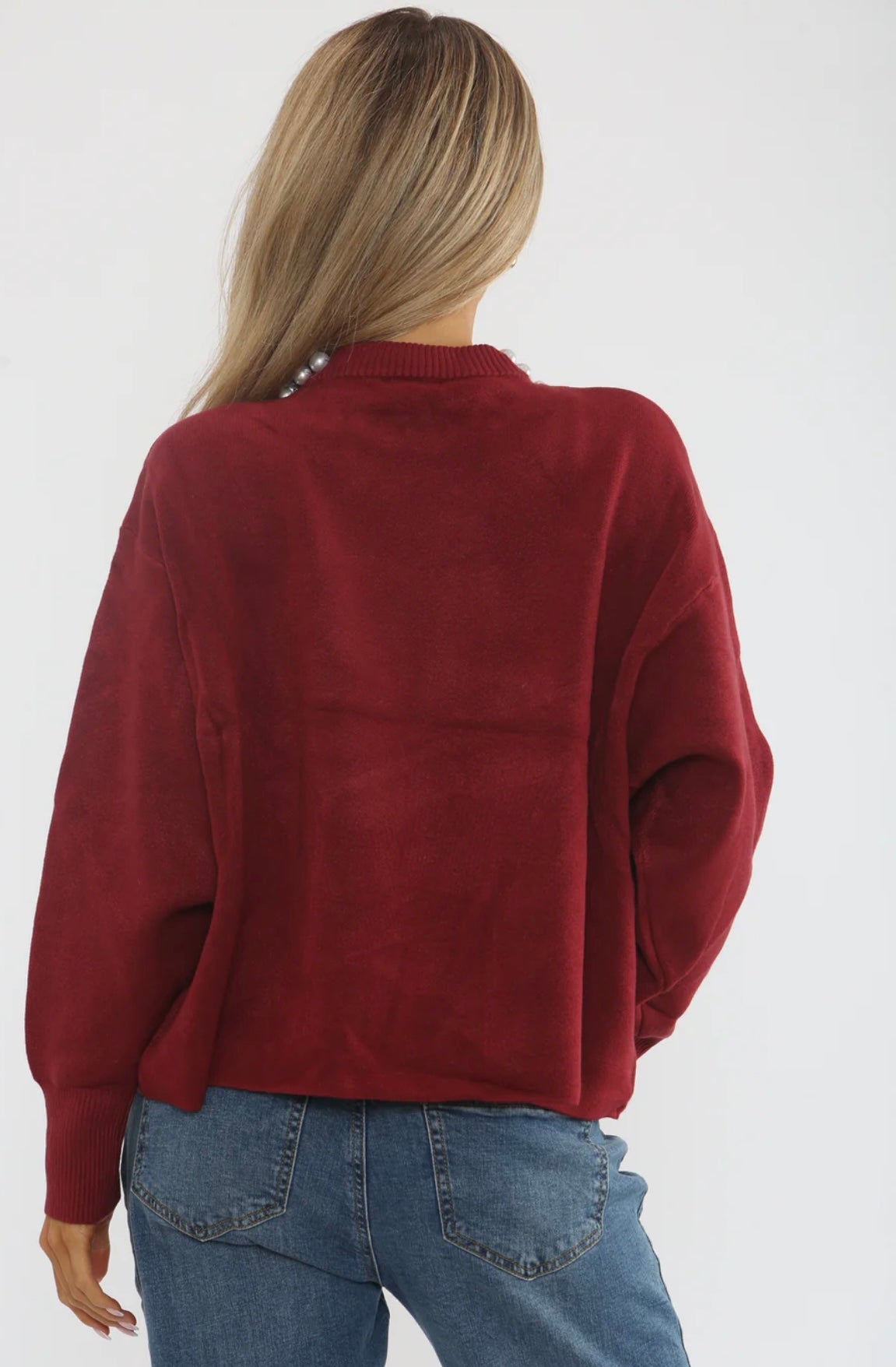 Burgundy Pearl Embellished Jumper