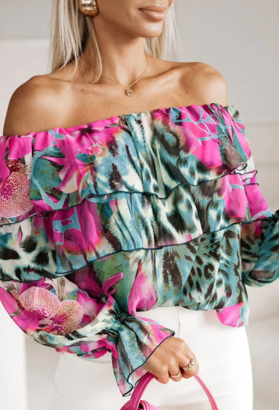 Kim Animal Print Bardot Top