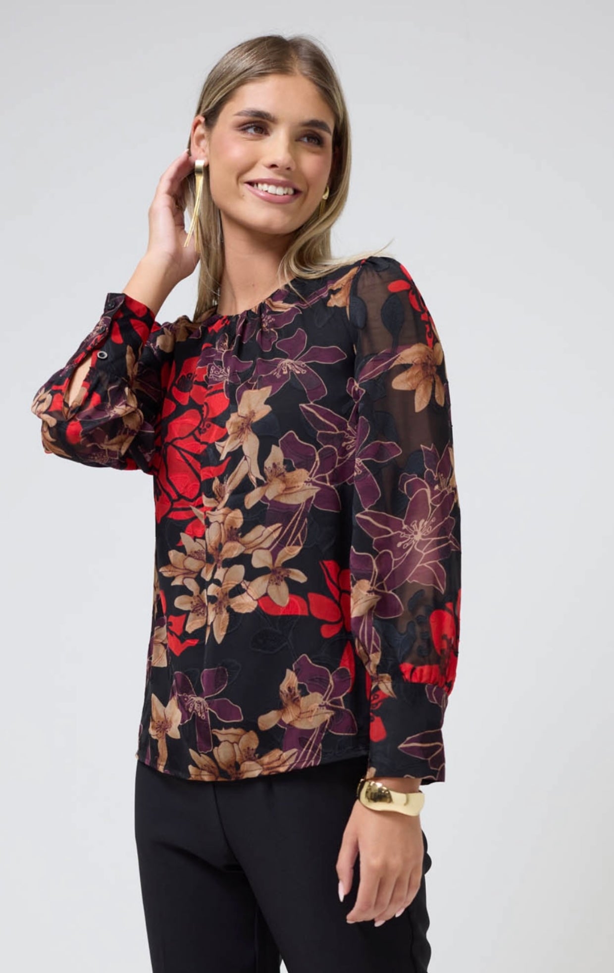 Alba Red & Black Floral Baroque Top