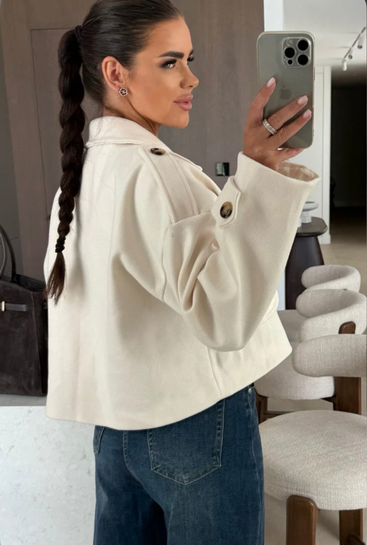 Ivory Cropped Double Breasted Jacket