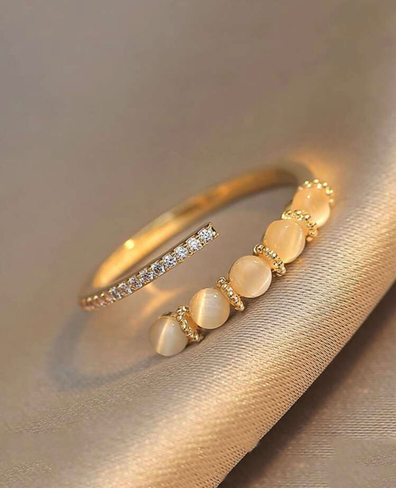 Champagne Pearl & Diamanté Ring