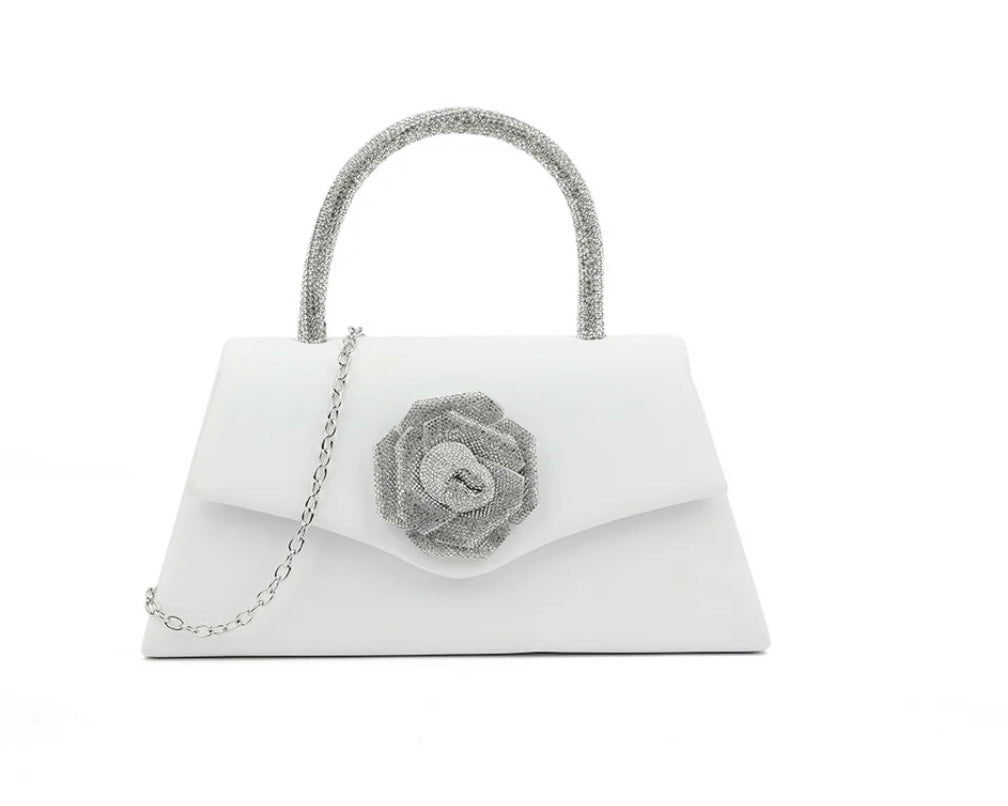 Ivory Diamante Rose Handbag