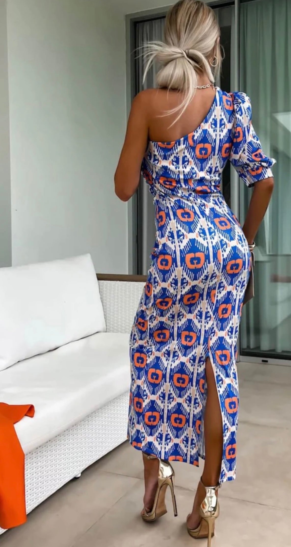 Charlotte Blue & Orange Aztec Print Midi Dress