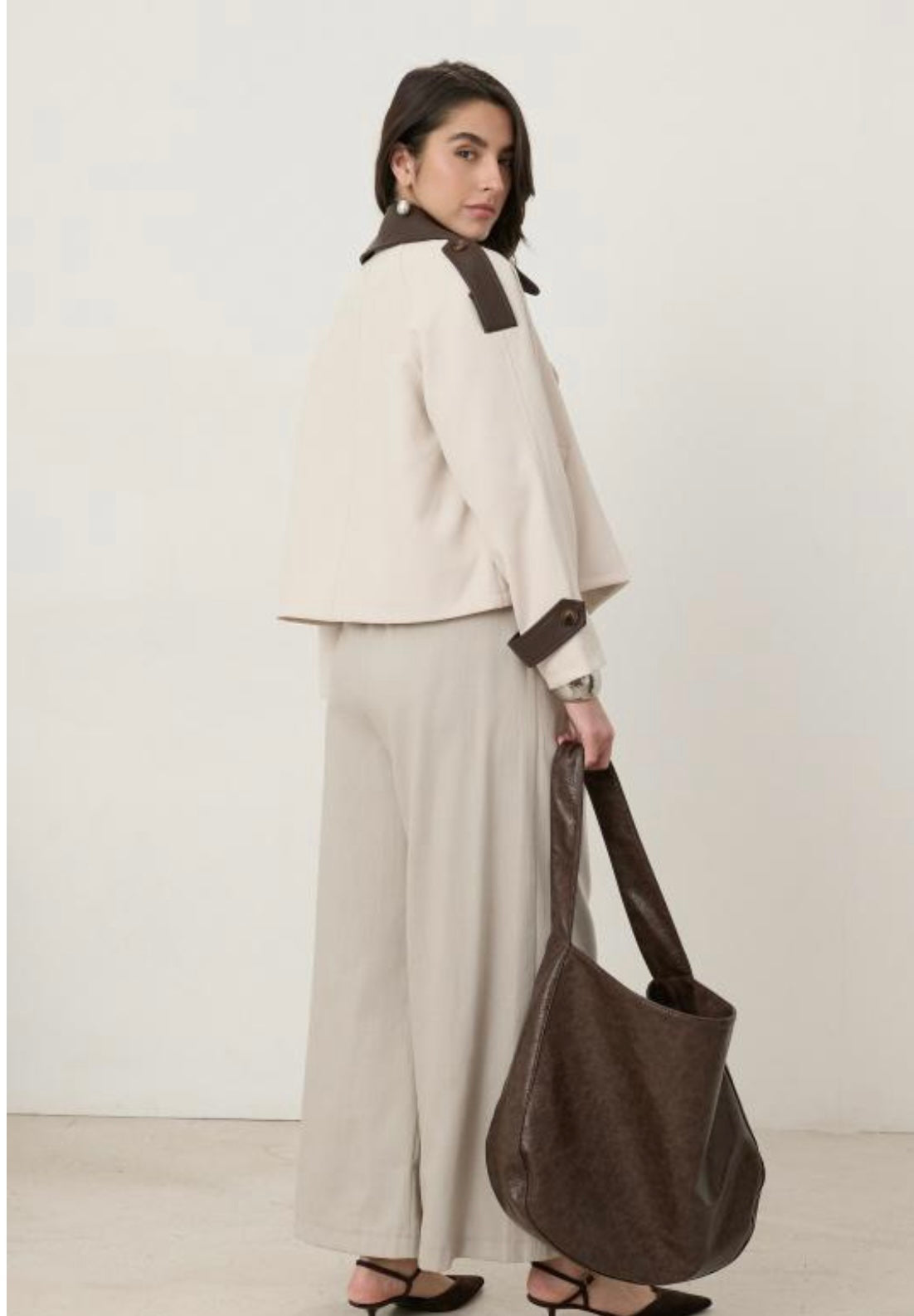 Anna Cream & Brown PU Jacket