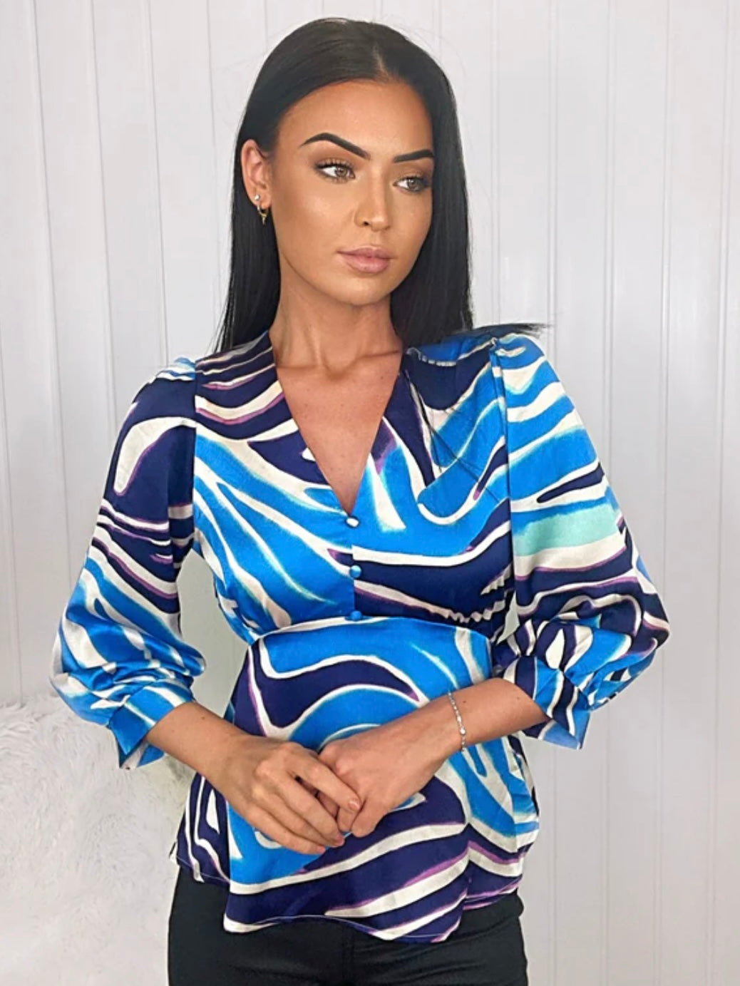 Blue Colour Block Satin Top